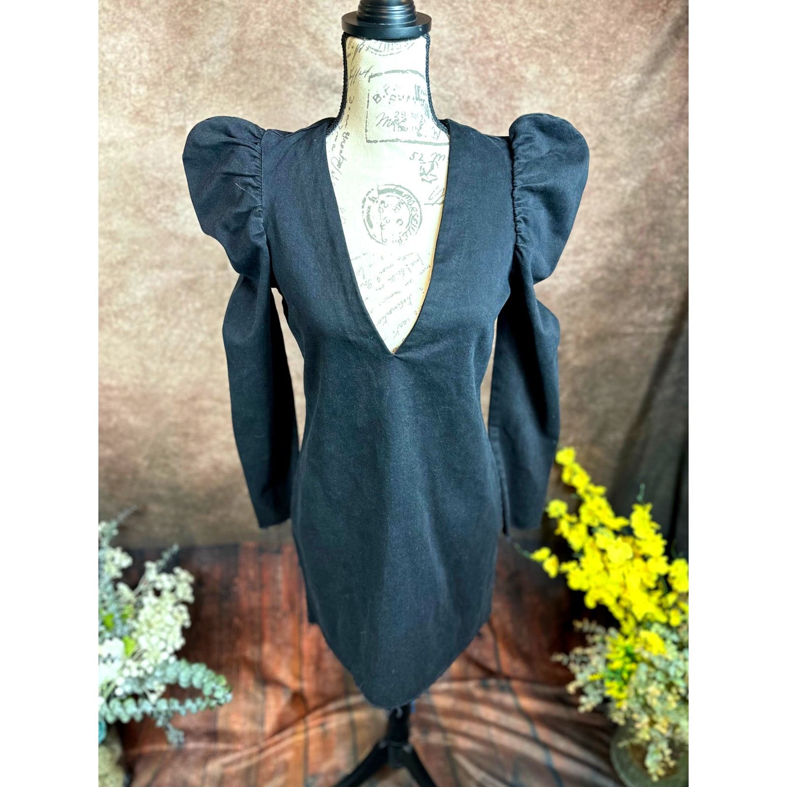 Zara Trafaluc Denimwear Plunging Zippered Dress Black S