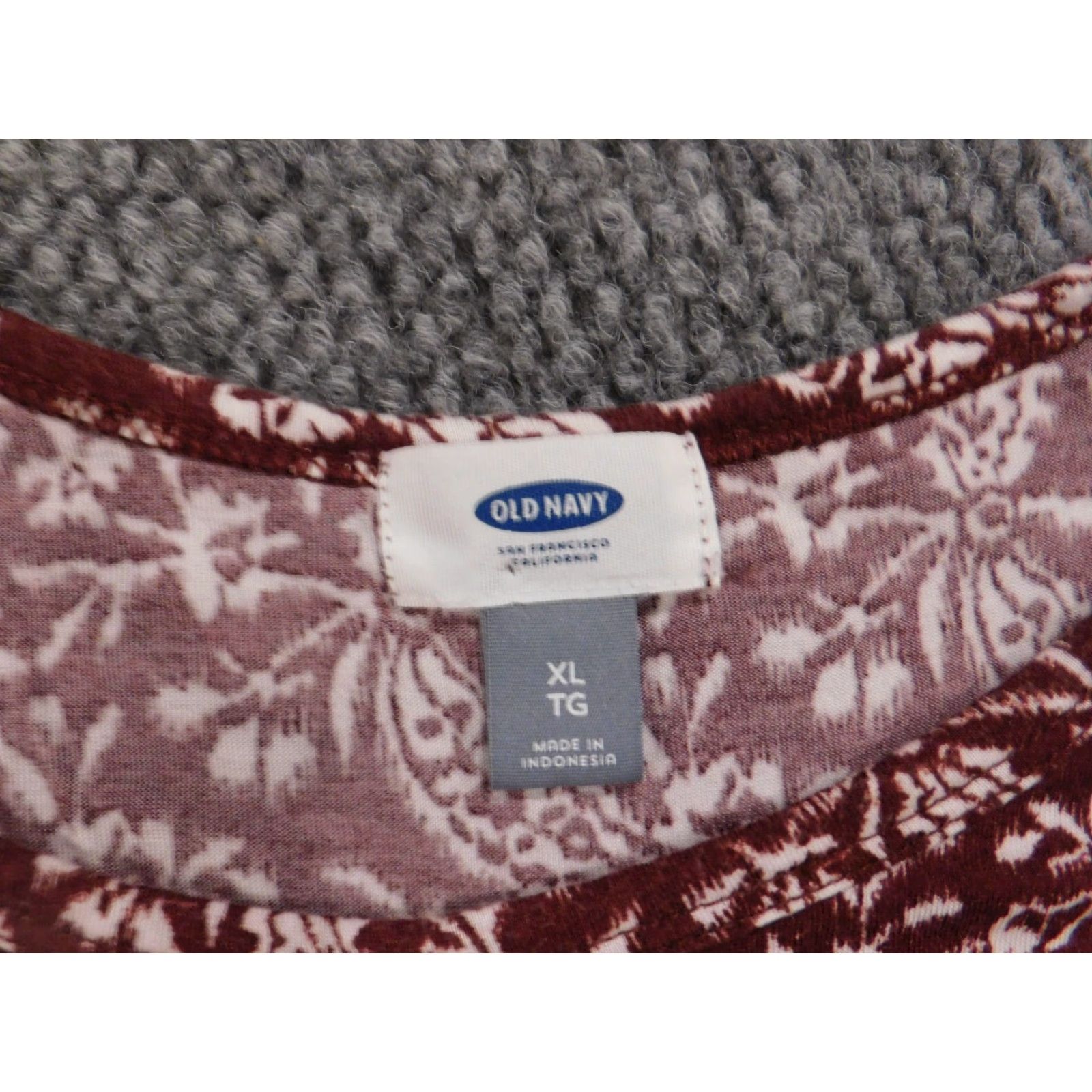 Old Navy Old Navy Womens Blouse XL Red Stretch Pullover Long Sleeve Round Neck Casual Floral Modal Down Button Regular Size XL / US 12-14 / IT 48-50 - 6 Thumbnail