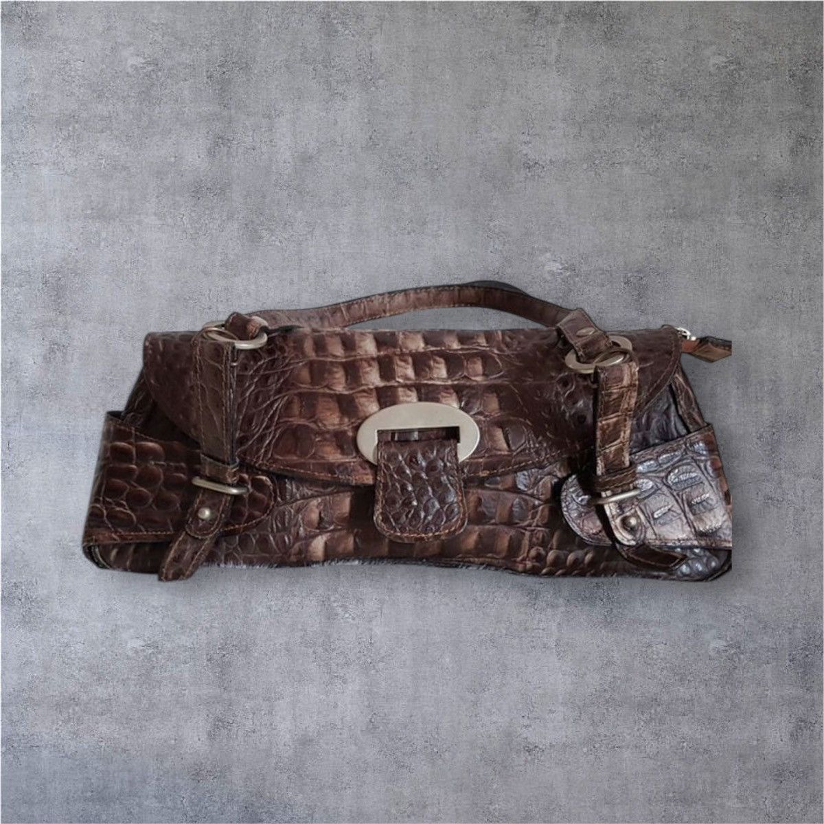 Vintage crocodile leather brown shoulder bag