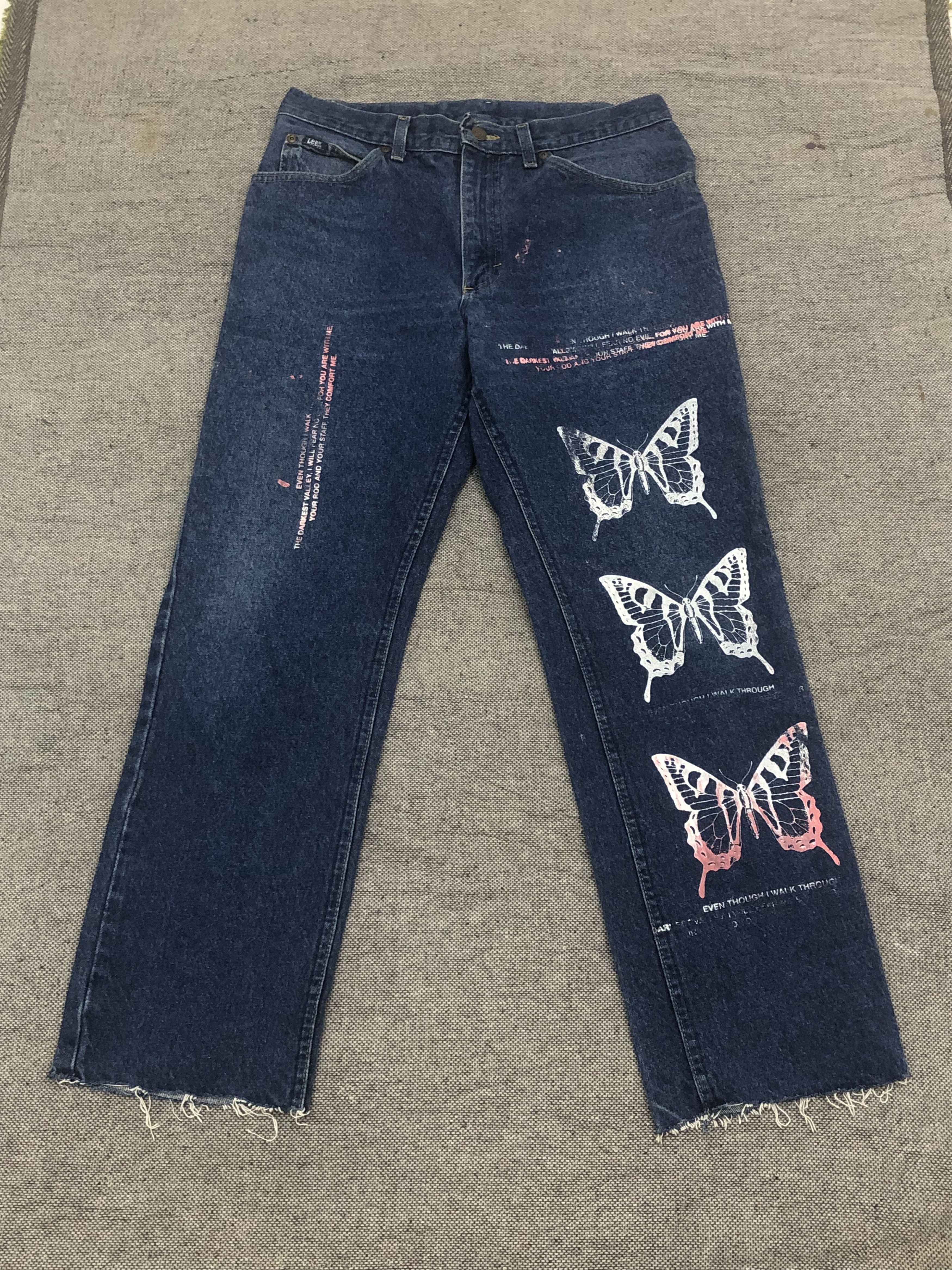 Lee Vintage Lee Denim Jeans Butterfly Custom Distressed USA Size US 33 - 1 Thumbnail