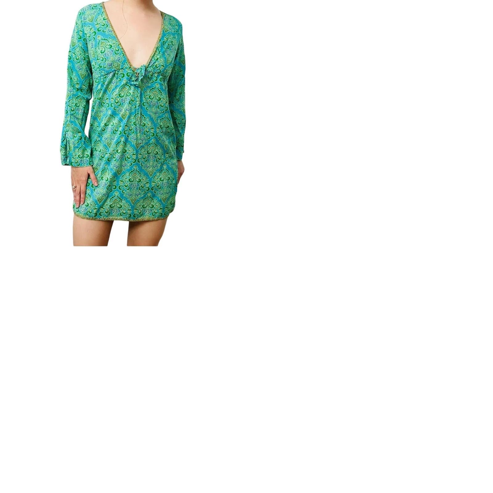 Victoria's Secret Victoria’s Secret Women's Cover-up Mini Dress Boho Beach Green M/L Floral Cotton Nylon Lace 90s Vintage Size M / US 6-8 / IT 42-44 - 9 Thumbnail