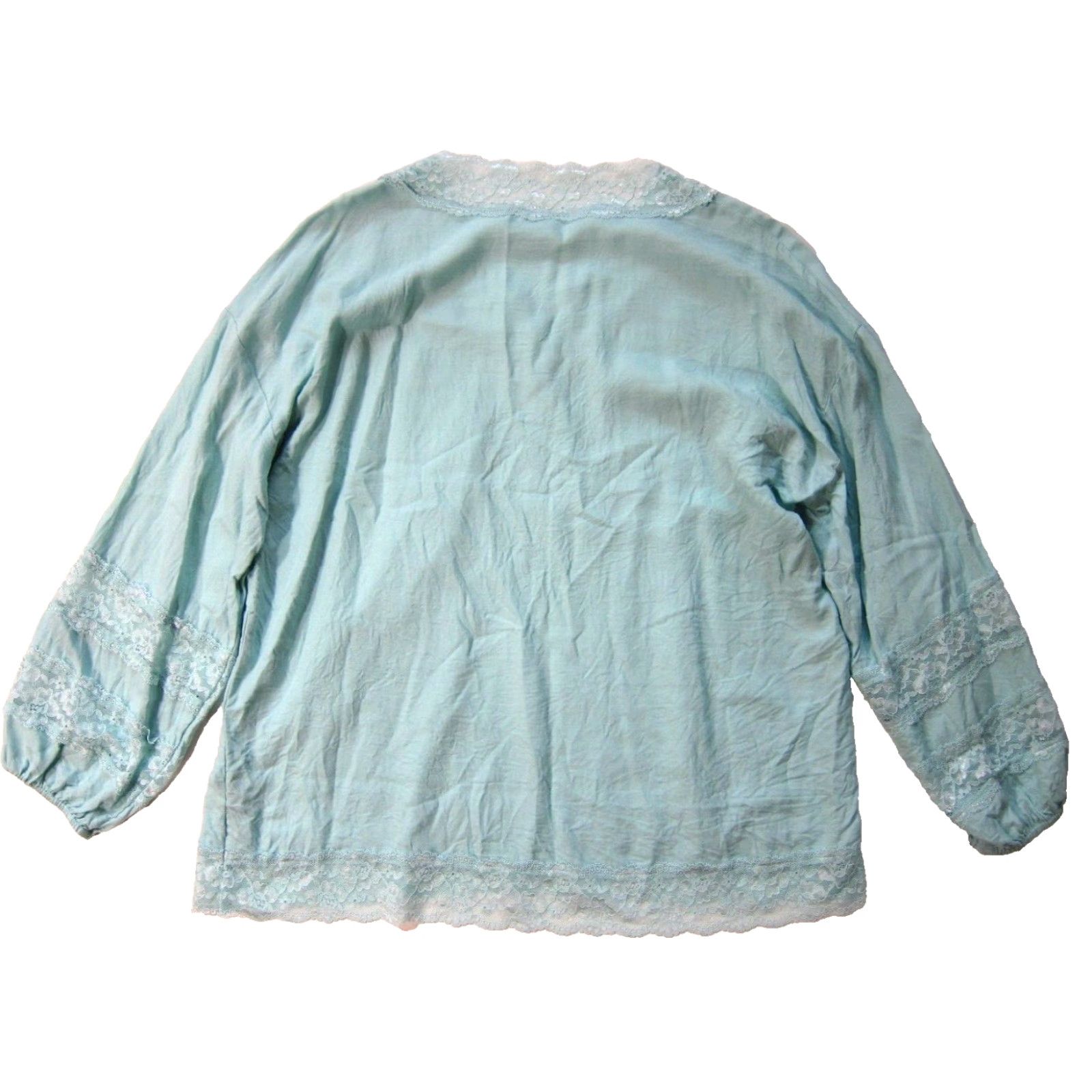 Soft Surroundings Soft Surroundings Teal Blouse Women XL Long Sleeve V-Neck Rayon Lace Shirt Size XL / US 12-14 / IT 48-50 - 2 Thumbnail