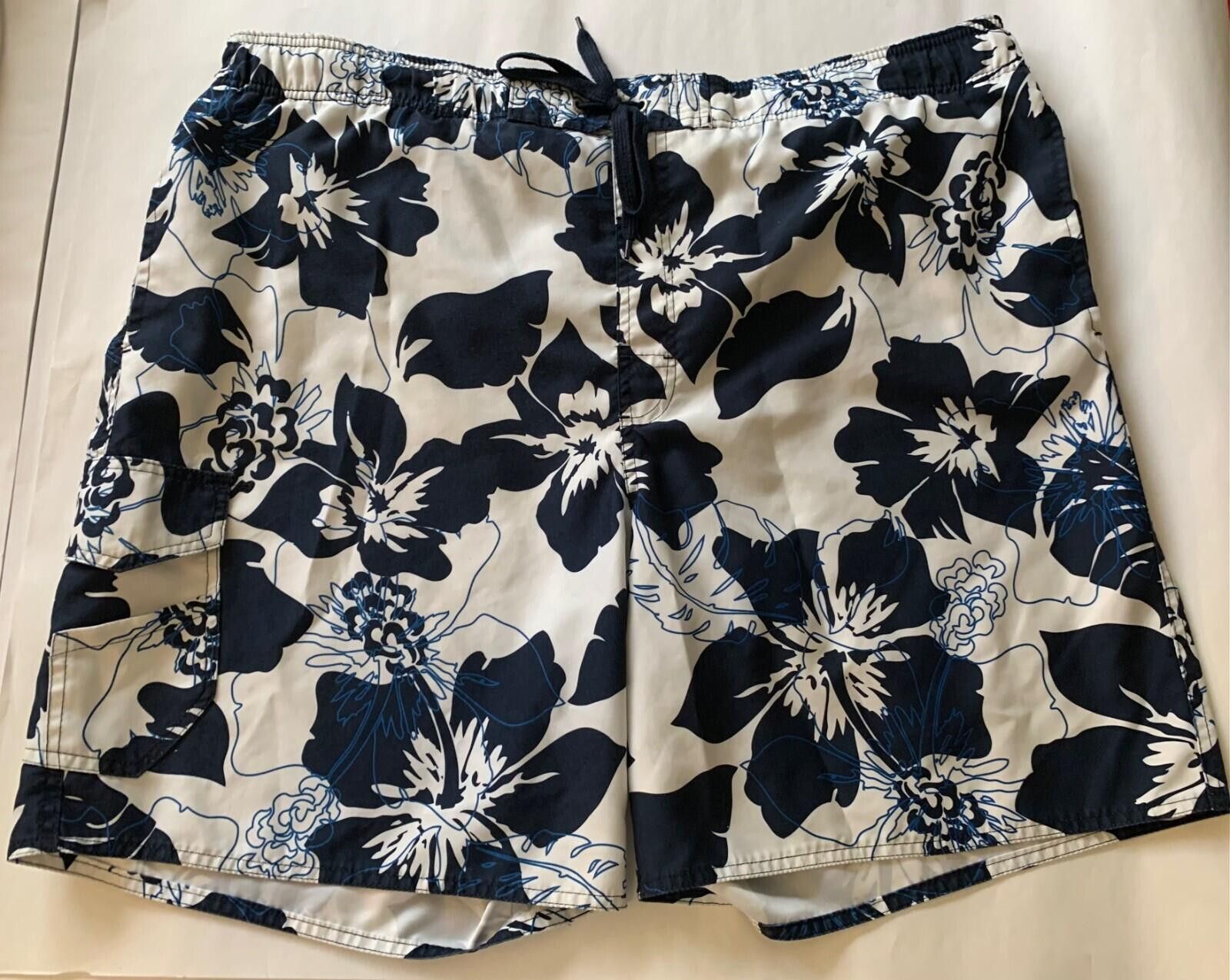 Other Men's 44in Waist 2XL Navy Blue & White Lg Floral Swim Shorts Size US 40 / EU 56 - 1 Thumbnail