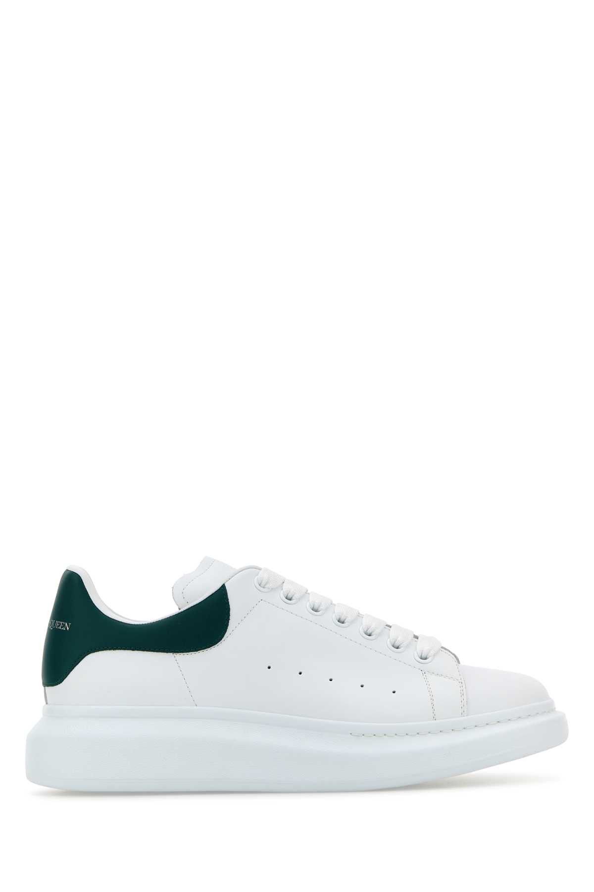 Alexander Mcqueen White Leather Sneakers With Dark Green Leather Heel Shoes, Men's (Size 9)