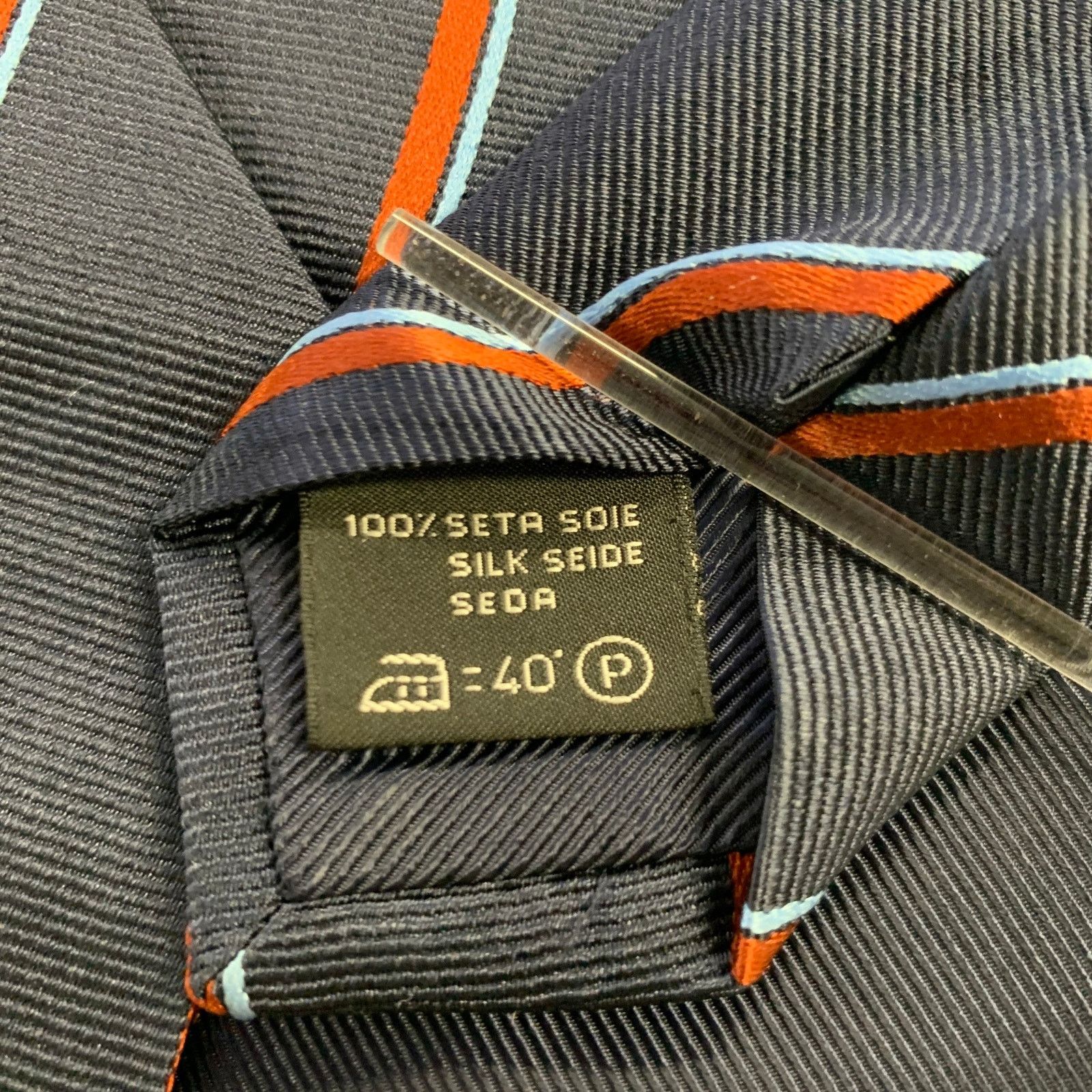 Ermenegildo Zegna ERMENEGILDO ZEGNA Navy Rust Diagonal Stripe Silk Tie Size ONE SIZE - 3 Thumbnail