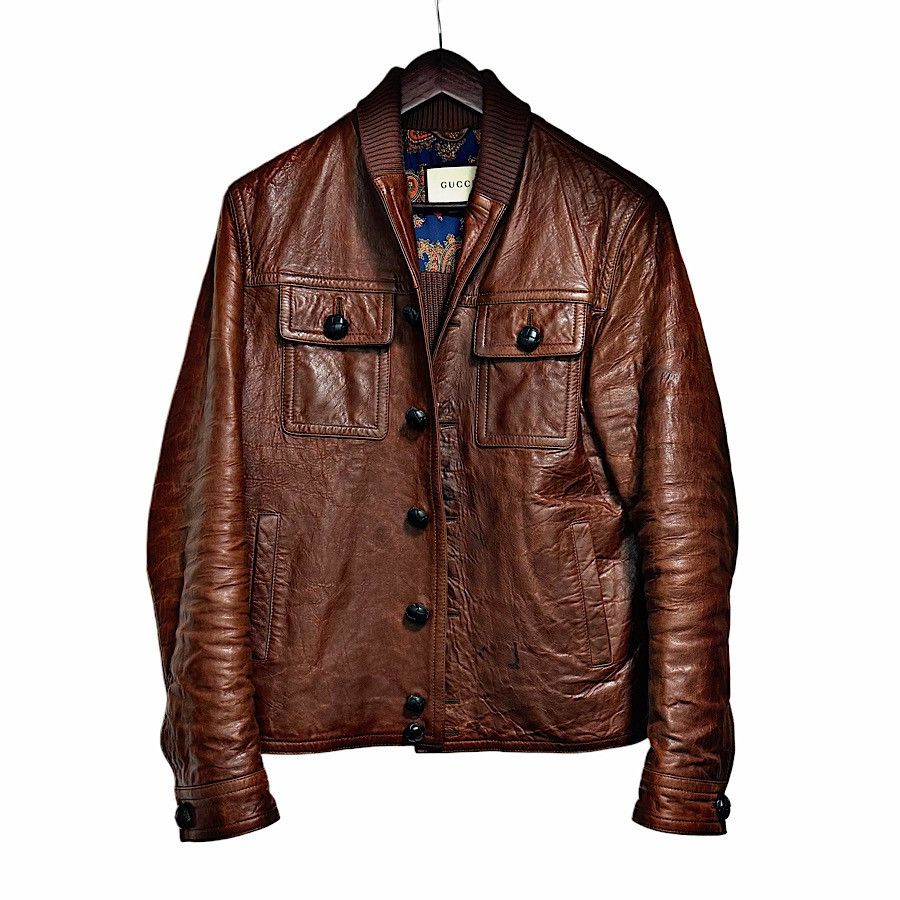 Gucci Authentic Gucci Leather Ribbed Web Bomber Jacket Size US S / EU 44-46 / 1 - 1 Thumbnail