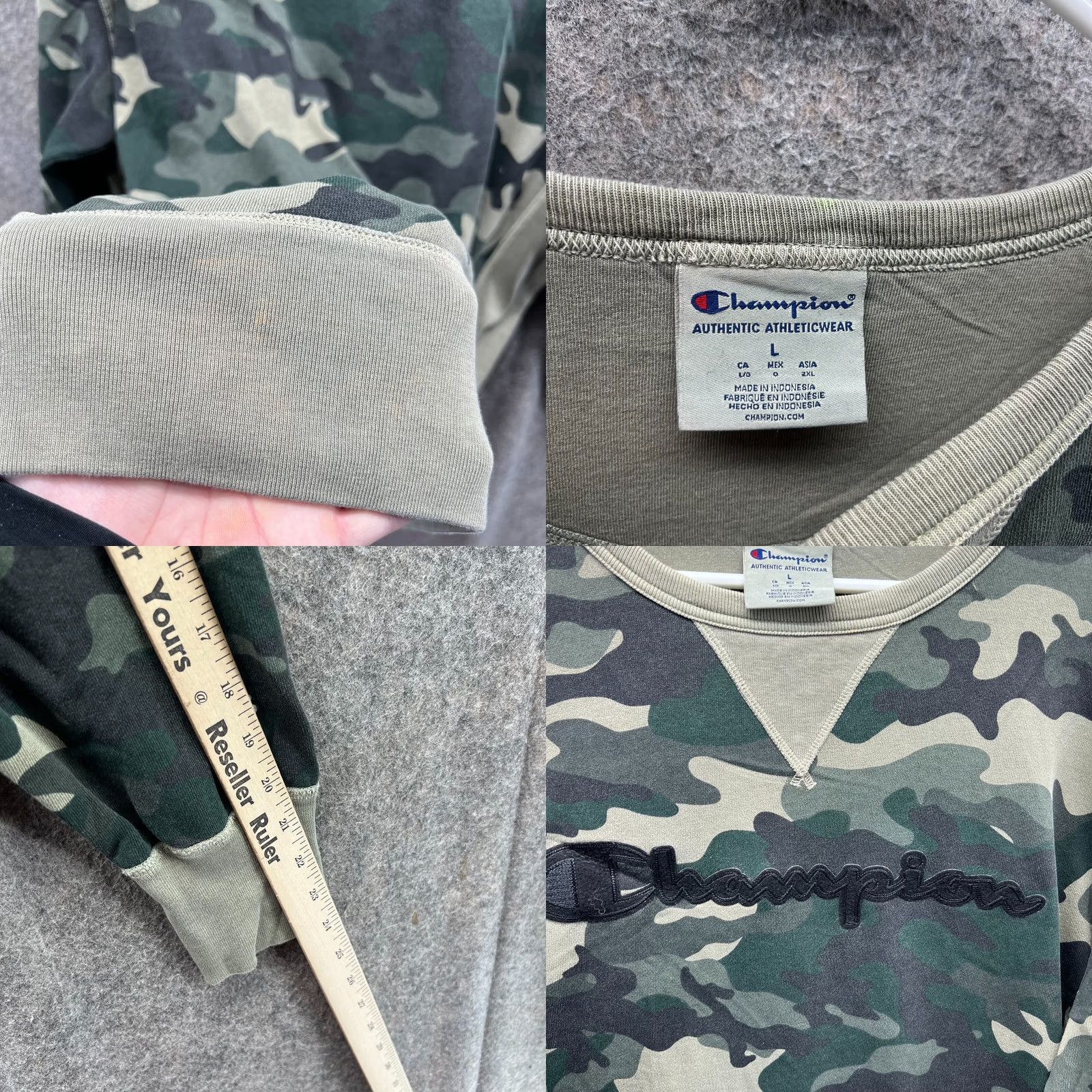 Champion VINTAGE Champion Sweatshirt Mens Large Green Camouflage Fleece Pullover Crewneck Size US L / EU 52-54 / 3 - 8 Thumbnail