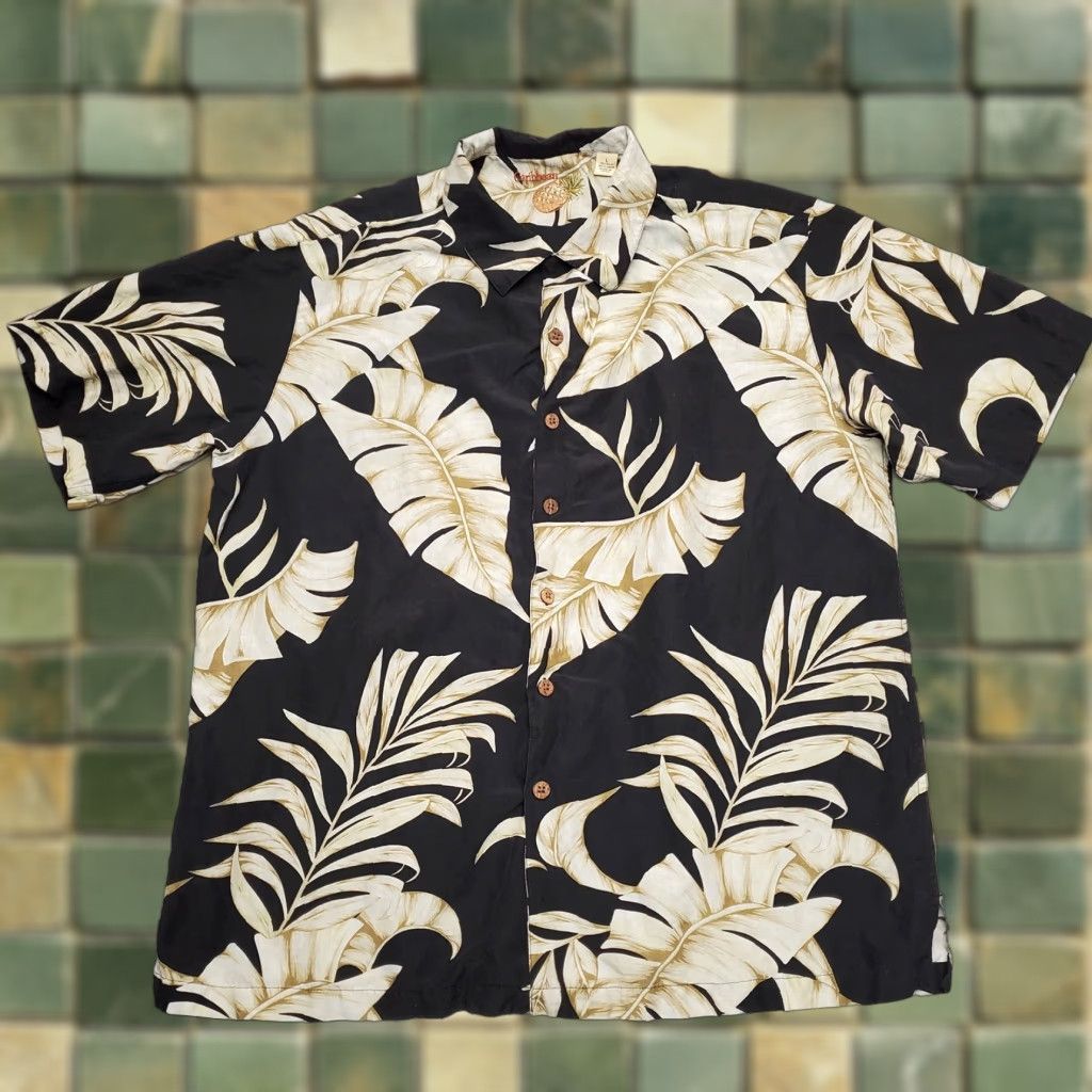 Vintage Caribbean Shirt Men L Black Floral Hawaiian Washable Silk Linen Blend Casual Shirt Size US L / EU 52-54 / 3 - 1 Thumbnail