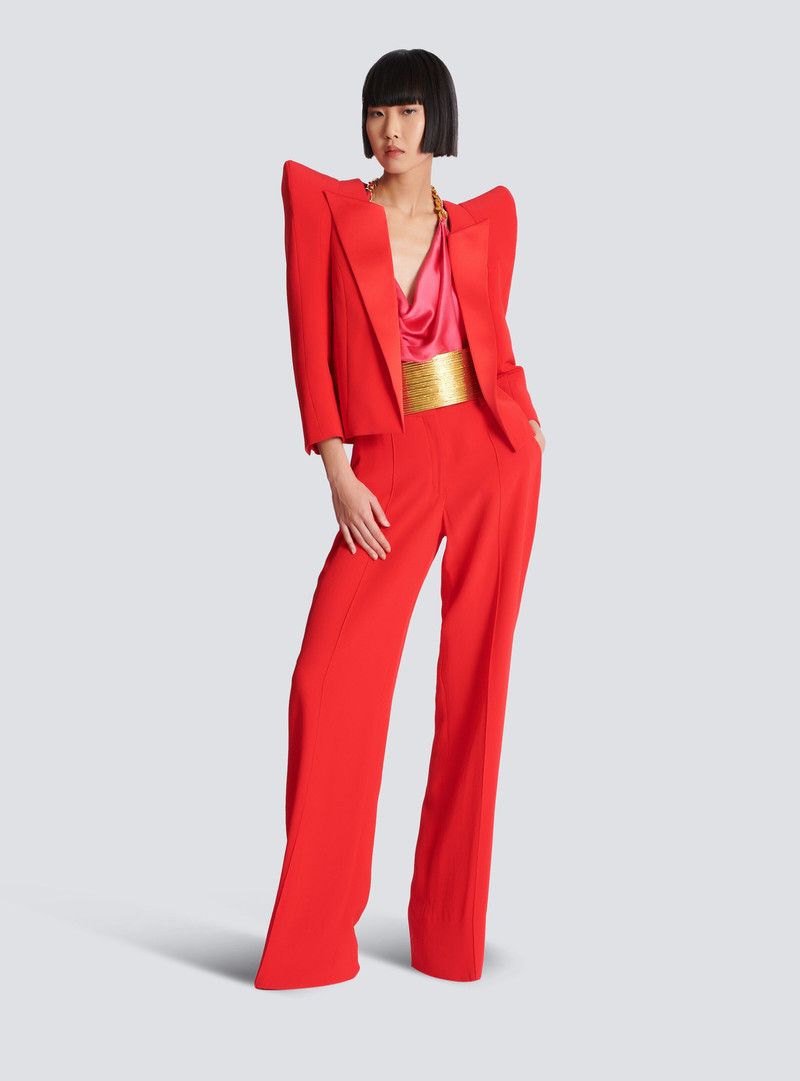 Balmain o1s1wg110526 Cropped Crepe Jacket in Red Size M / US 6-8 / IT 42-44 - 6 Thumbnail