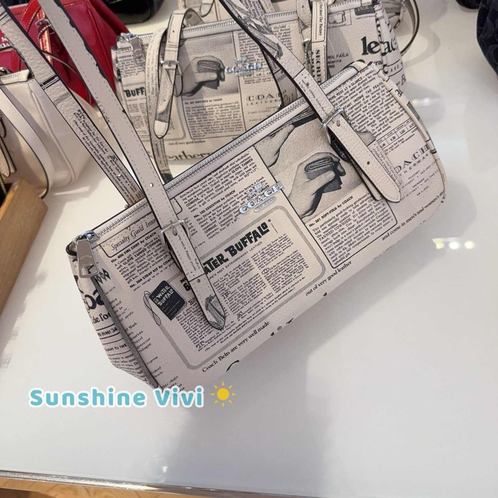 Coach NWT Coach Asher Shoulder Bag Newspaper Print CDC11 Chalk Size ONE SIZE - 3 Thumbnail