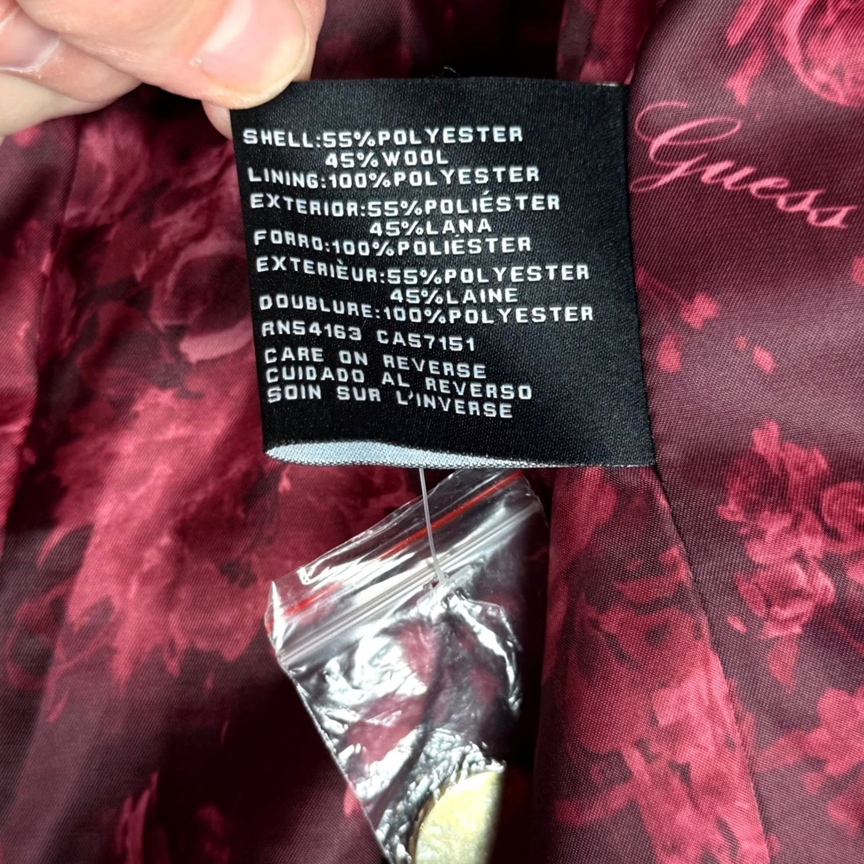 Guess VINTAGE? No — Guess Wool Blend Pea Coat L Womens Burgundy Floral Lining Button Closure Zippered Sleeves Mid-Length Winter Outerwear Coat Size L / US 10 / IT 46 - 7 Thumbnail