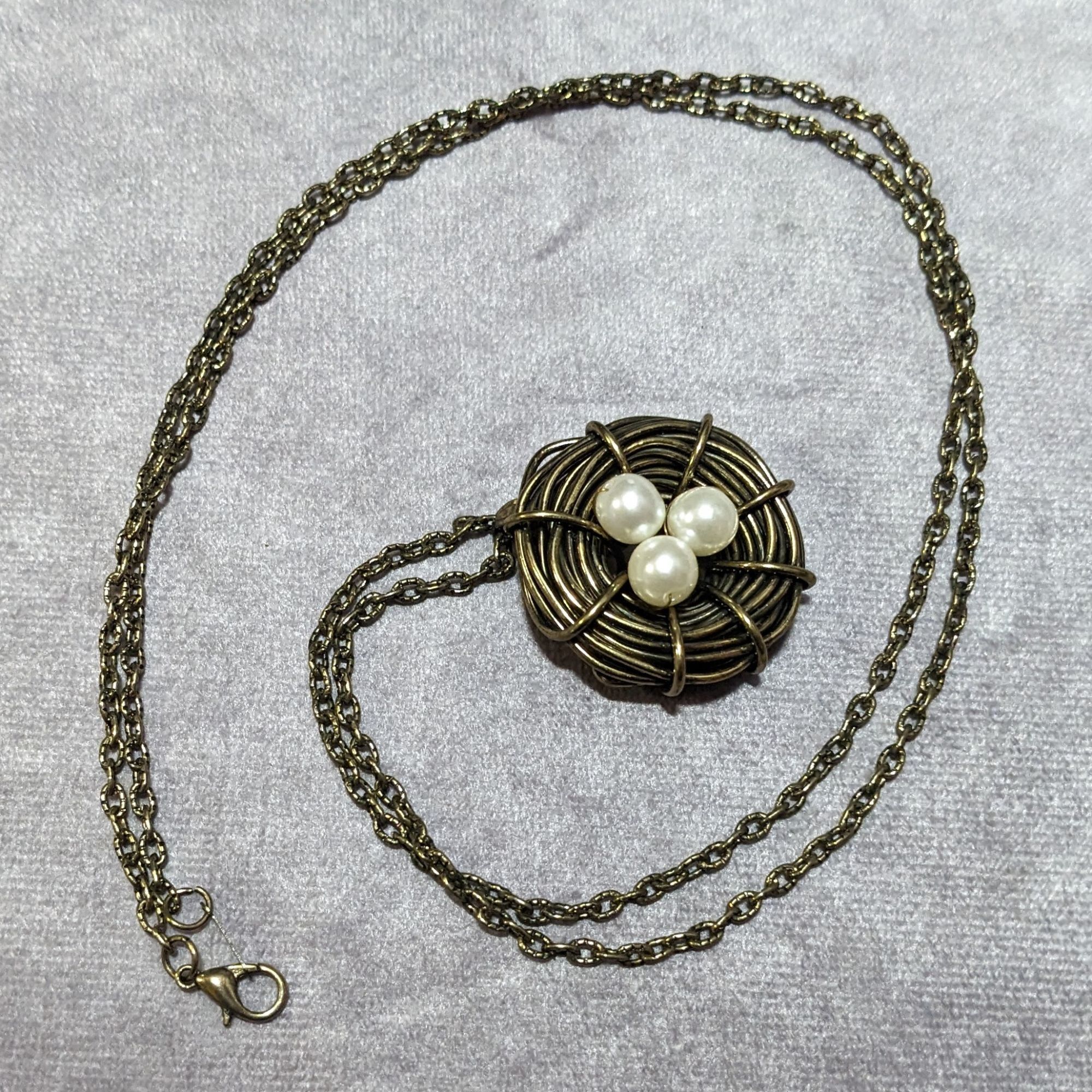 Other Gold Tone Wire Wrap Faux Pearl Bird Nest Necklace Size ONE SIZE - 10 Thumbnail