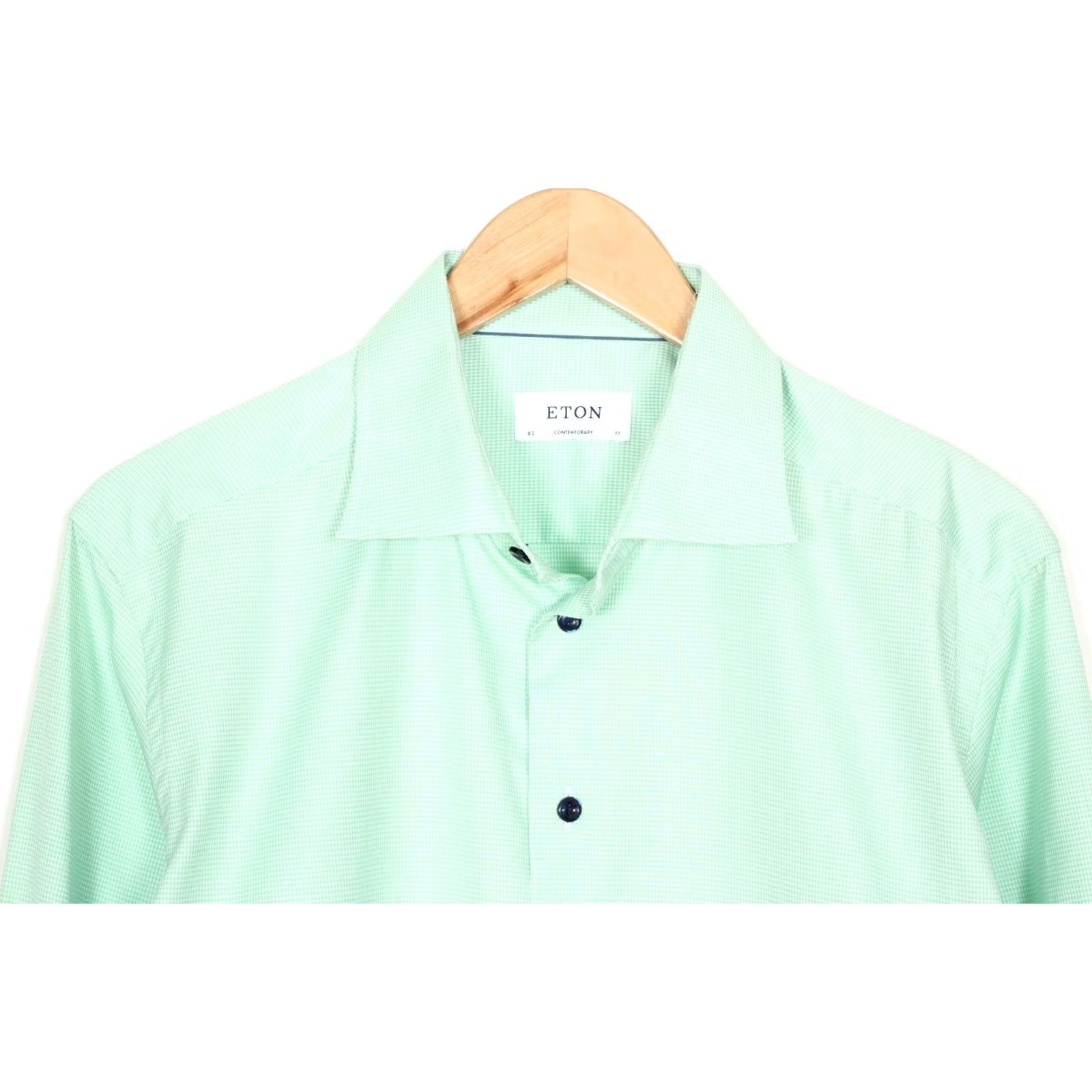 Eton ETON Signature Twill Contemporary Shirt Men 43 Long Sleeve Green Mens Dress Shirt Size US XL / EU 56 / 4 - 2 Thumbnail