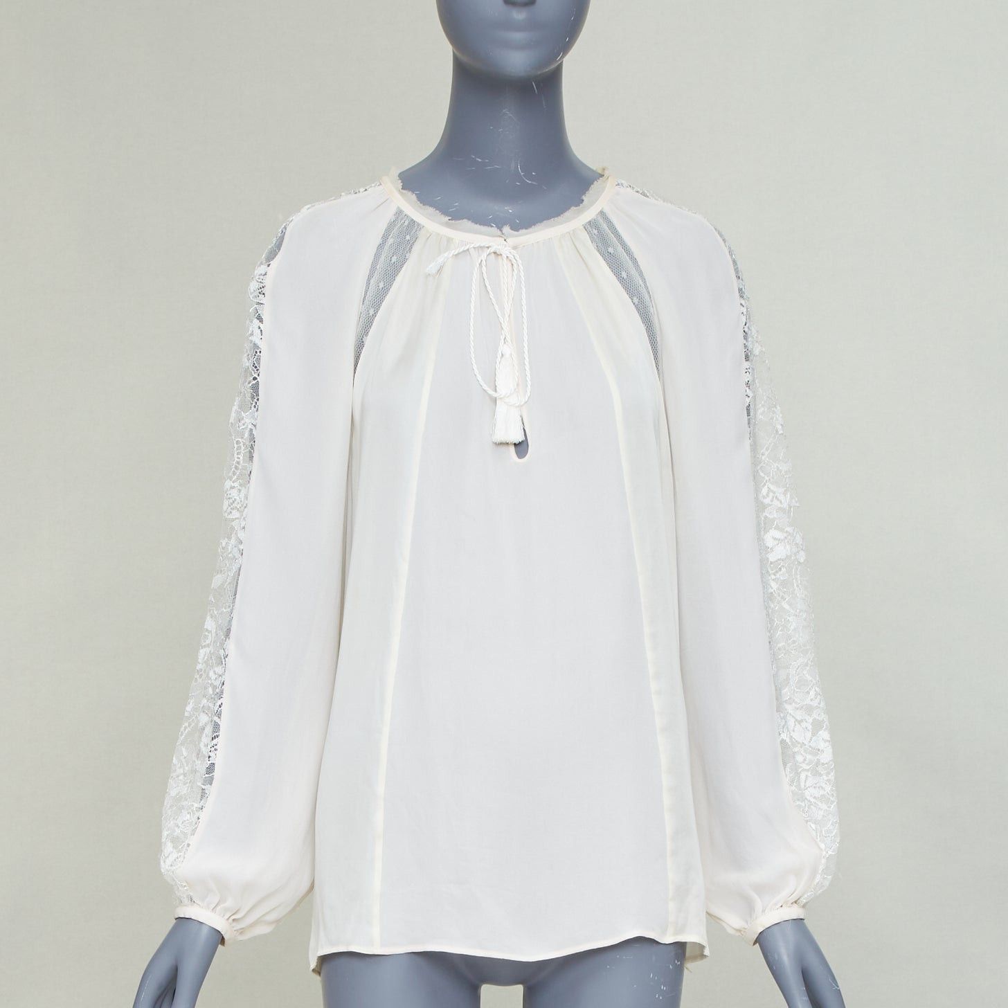 Emilio Pucci EMILIO PUCCI 100% silk ivory lace trim puff sleeves boho peasant blouse IT40 S Size S / US 4 / IT 40 - 1 Thumbnail