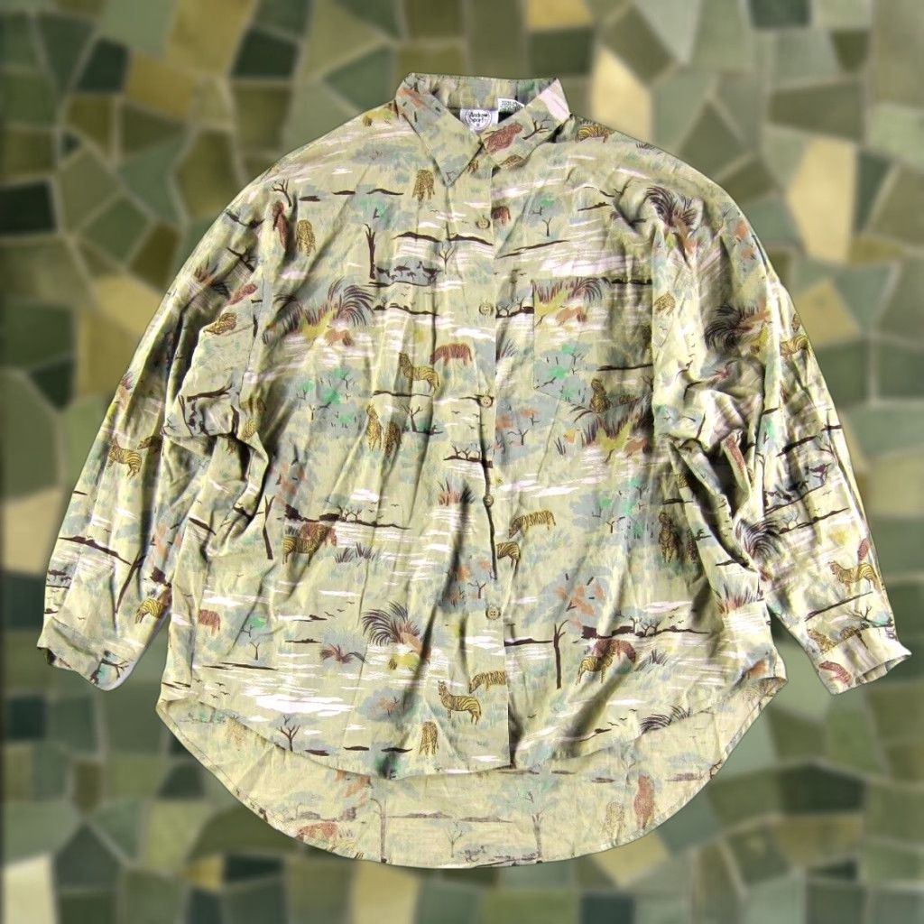 Vintage VTG Andrew Sport II Cotton Green Brown Safari Zebra Long Sleeve Shirt Women L Size L / US 10 / IT 46 - 1 Thumbnail