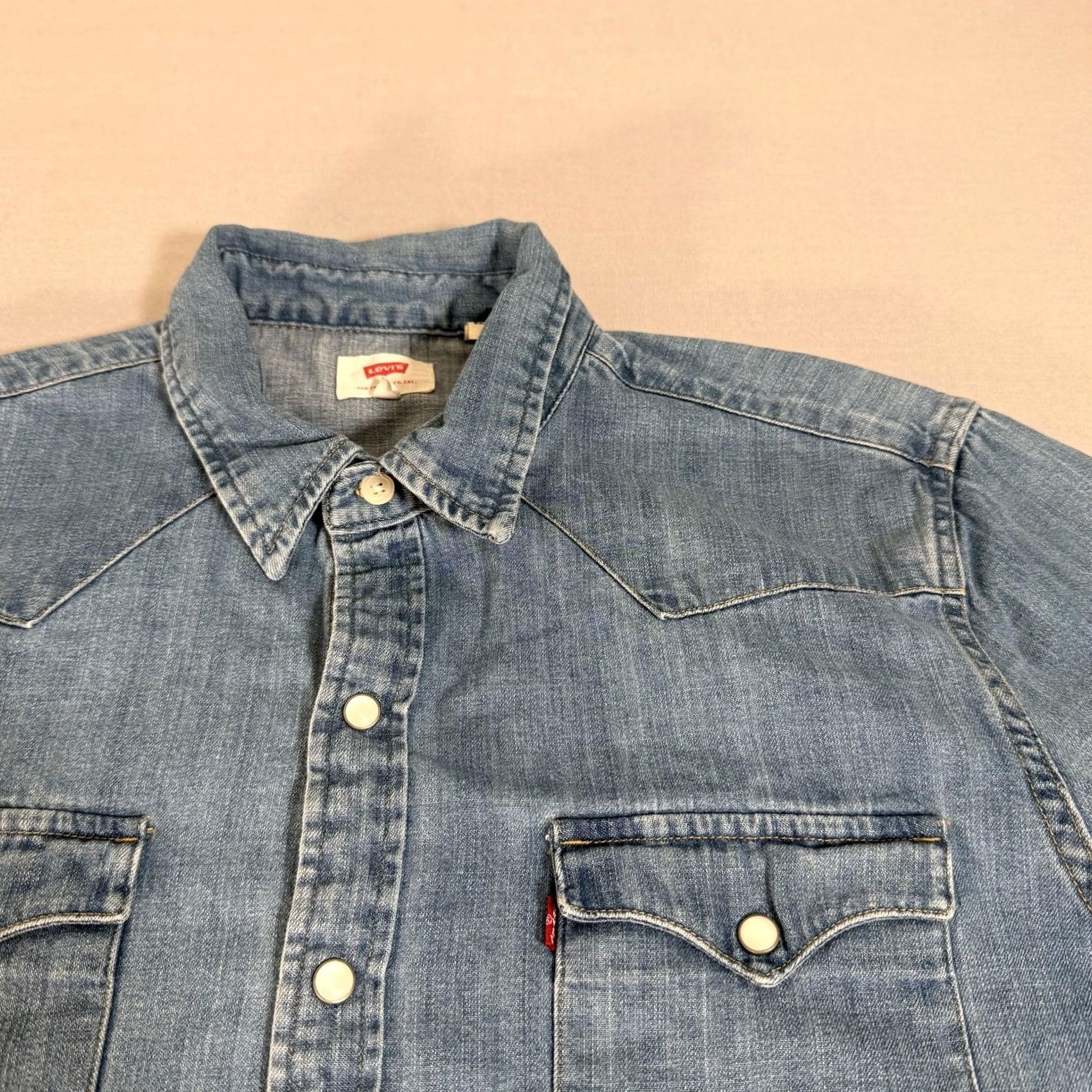 Levi's Levi's Shirt Mens Large Blue Denim Pearl Snap Western Cowboy Cotton Workwear Size US L / EU 52-54 / 3 - 3 Thumbnail