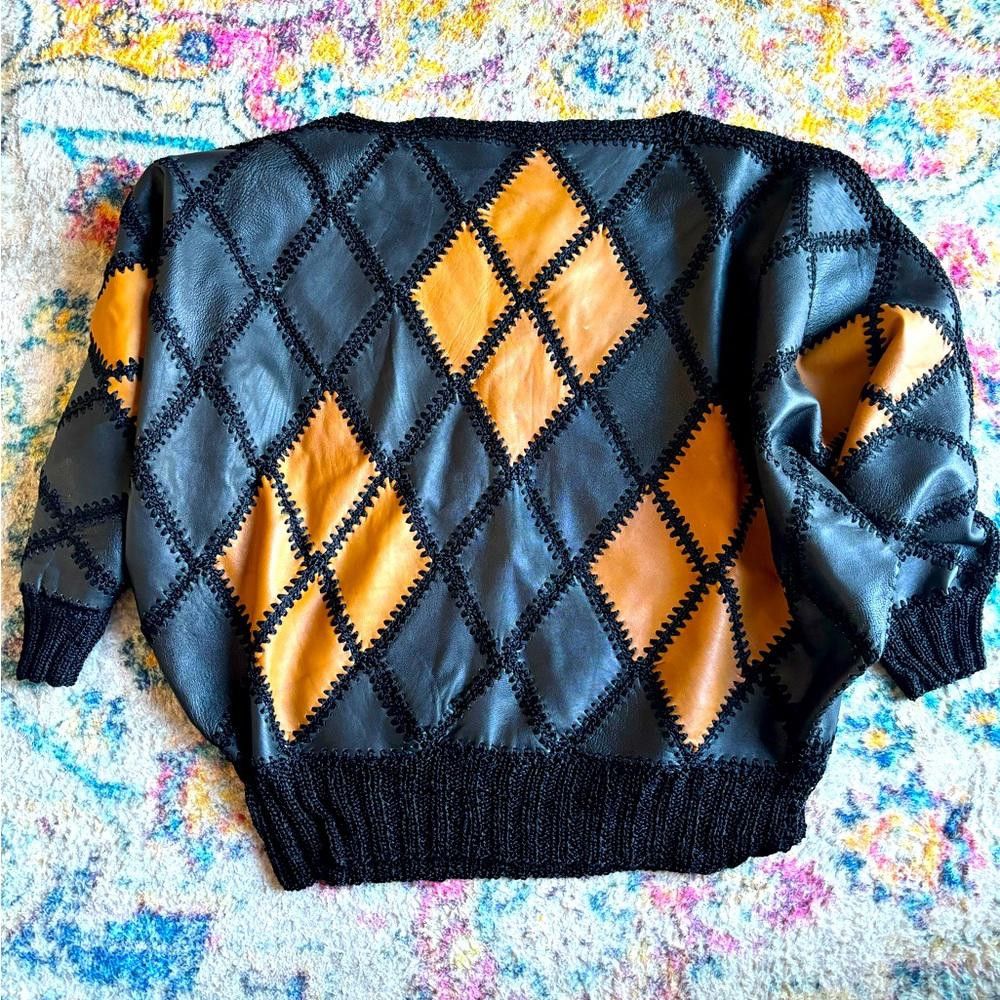 Designer Vintage Leather 1980´s leather crochet patchwork top Size M / US 6-8 / IT 42-44 - 1 Thumbnail