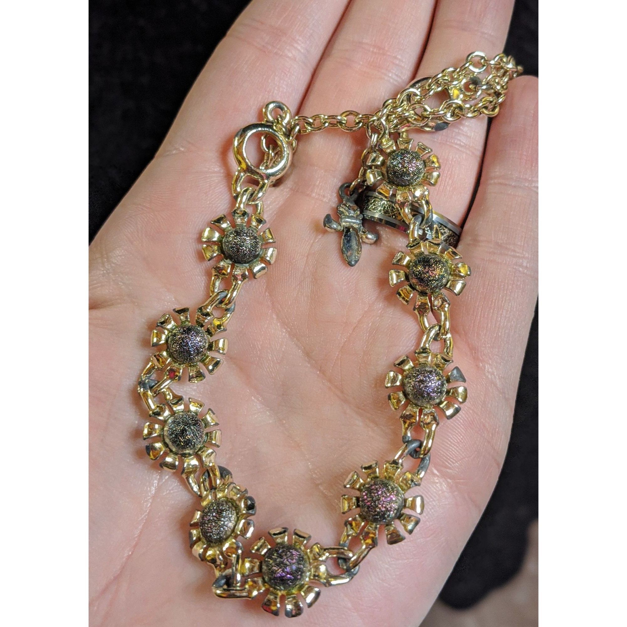 Other Vintage 90s Floral Oil Slick Purple And Silver Tone Necklace Size ONE SIZE - 2 Thumbnail