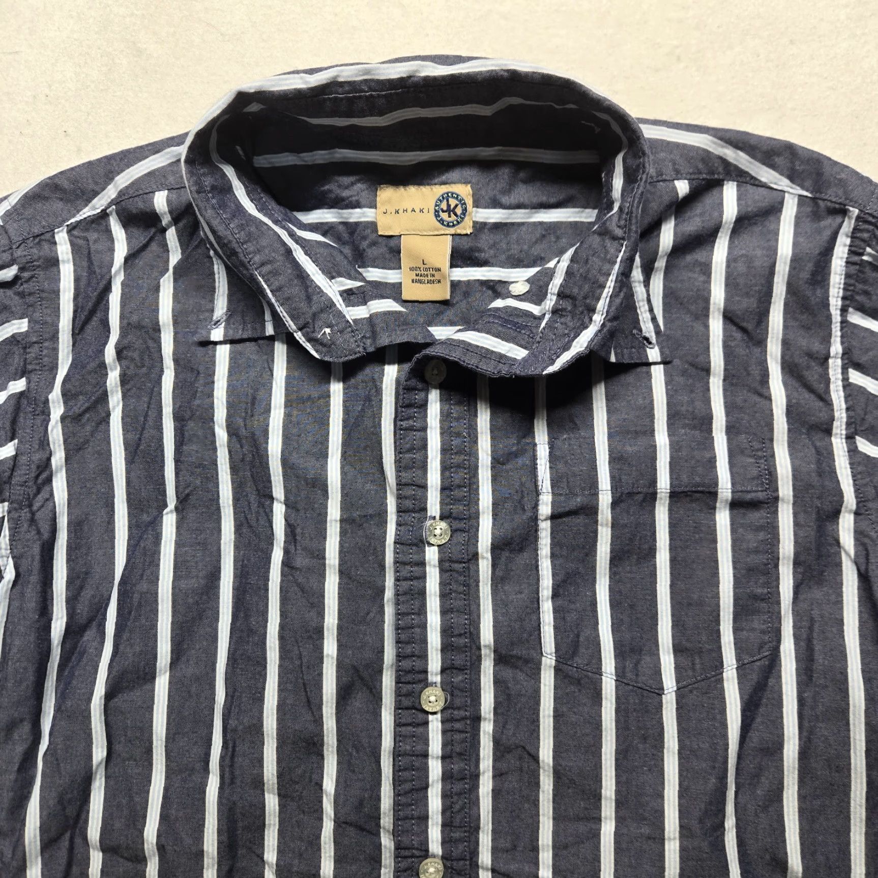 Vintage J. Khaki Gray White Striped Button-Down Up Long Sleeve Shirt Men's L Large Size US L / EU 52-54 / 3 - 2 Thumbnail