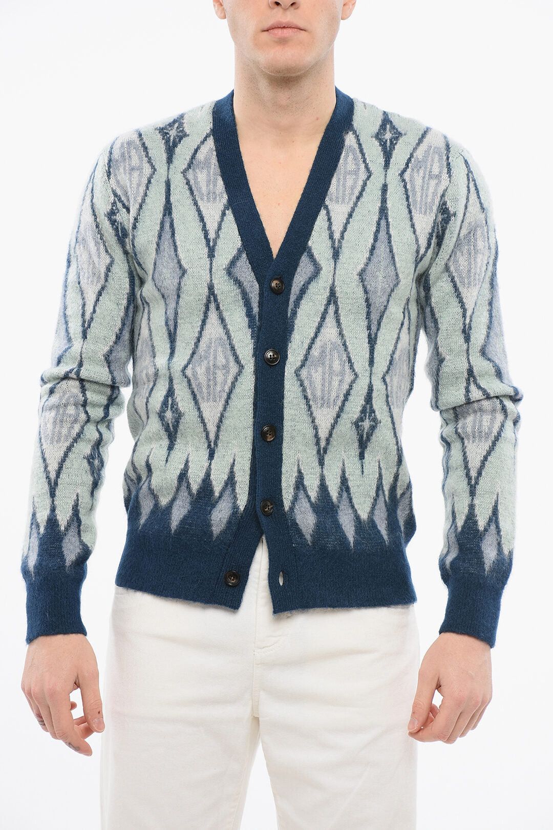 Amiri Mohair-Blend Cardigan with Diamond Pattern Size US S / EU 44-46 / 1 - 1 Thumbnail