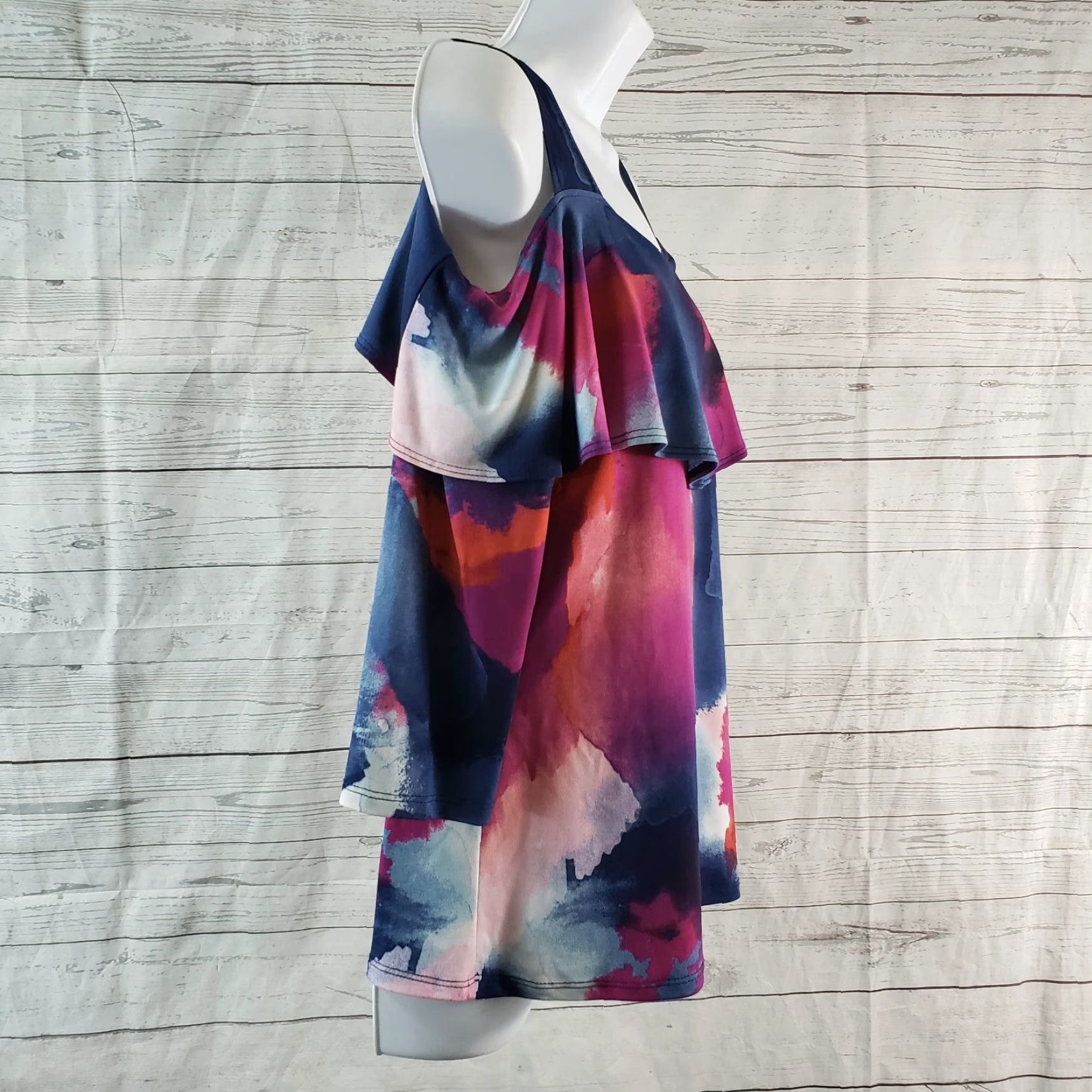 Vintage Clara Sun Woo Womens Blouse XS Blue 3/4 Sleeve Cold Shoulder Square Neck Pullover Regualr Size Womens Size XS / US 0-2 / IT 36-38 - 3 Thumbnail