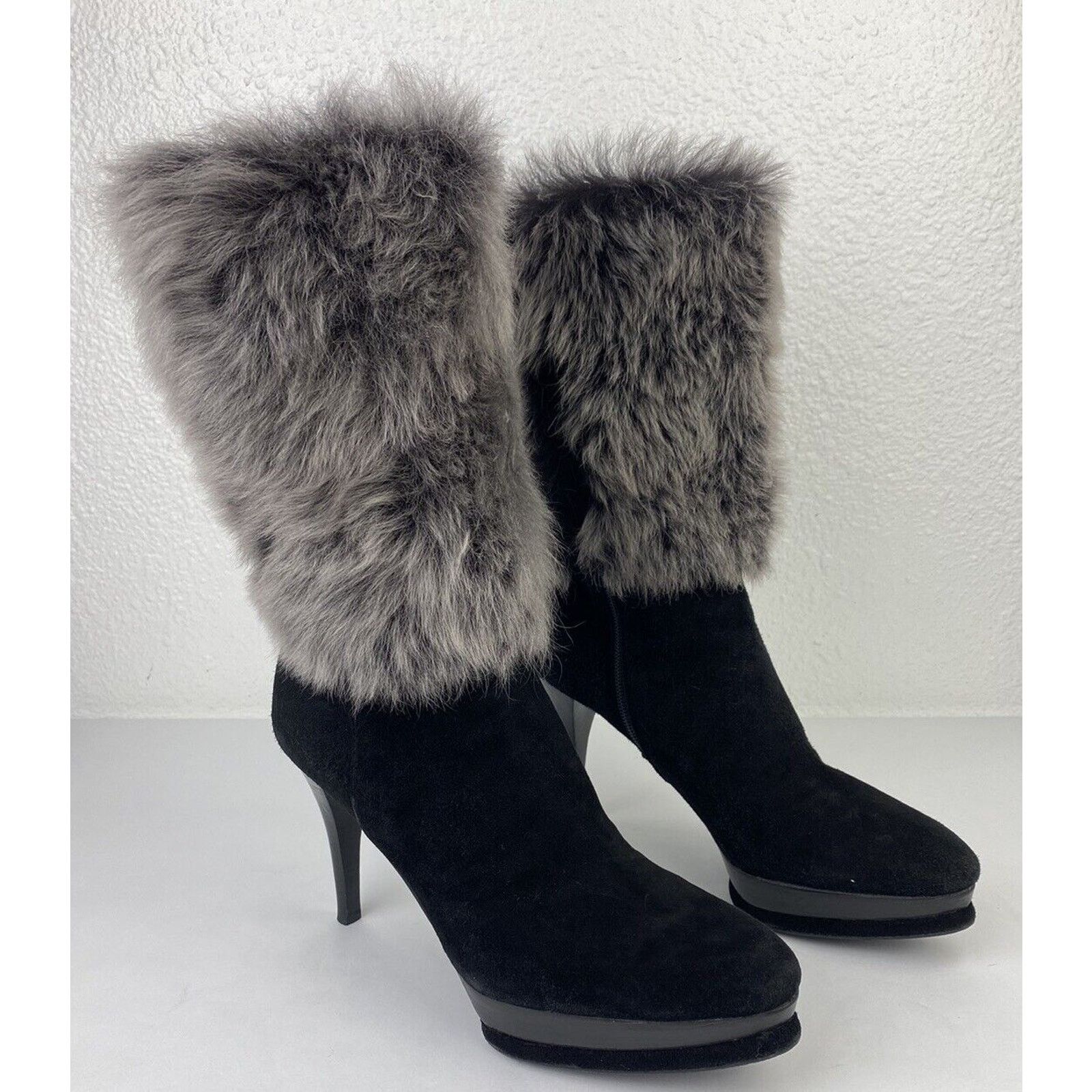 Stuart Weitzman Stuart Weitzman Yetala Suede Fur Heel Platform Boots Black Size US 8.5 / IT 38.5 - 2 Thumbnail
