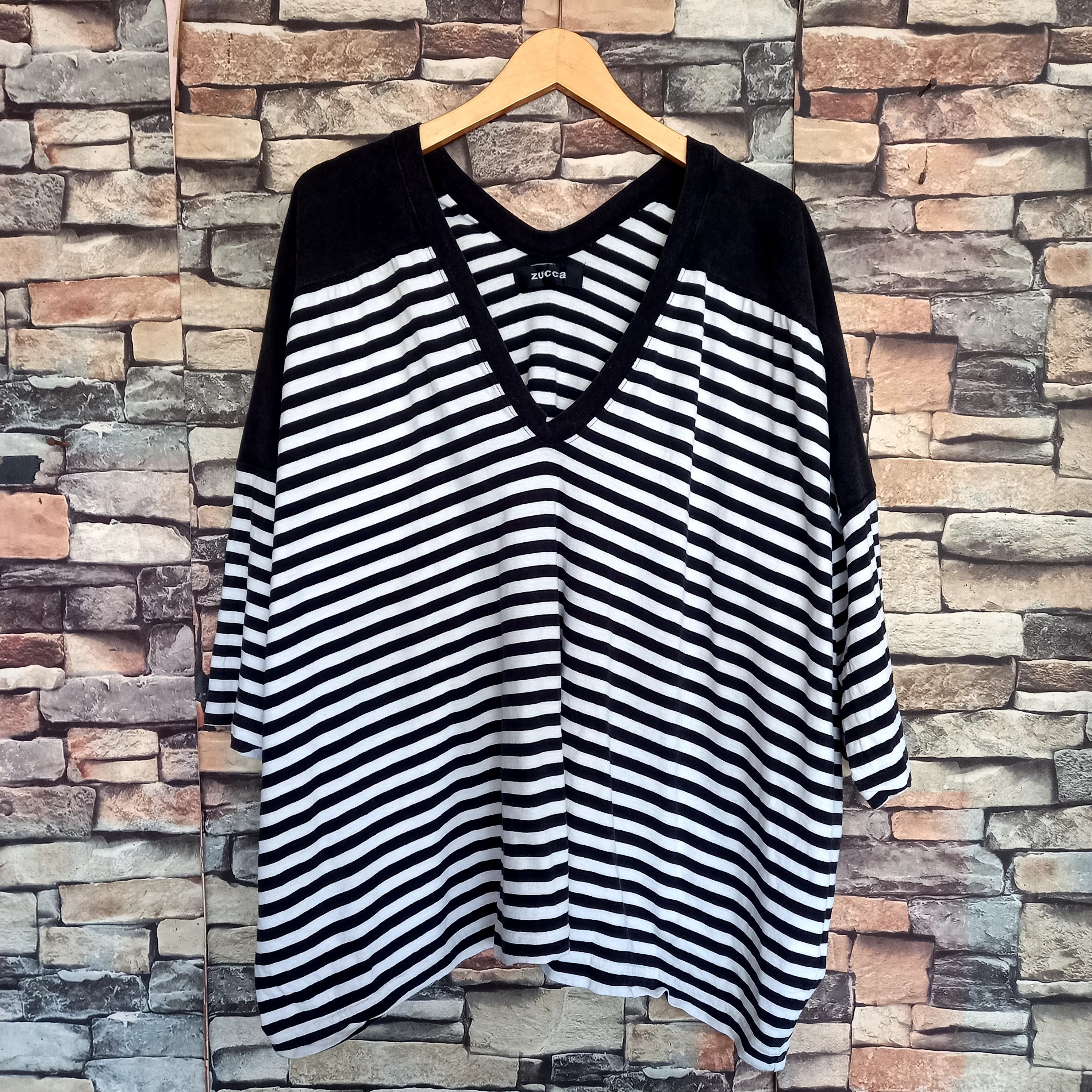 Zucca by Issey Miyake V-Neck Stripe BW Oversize T-Shirt