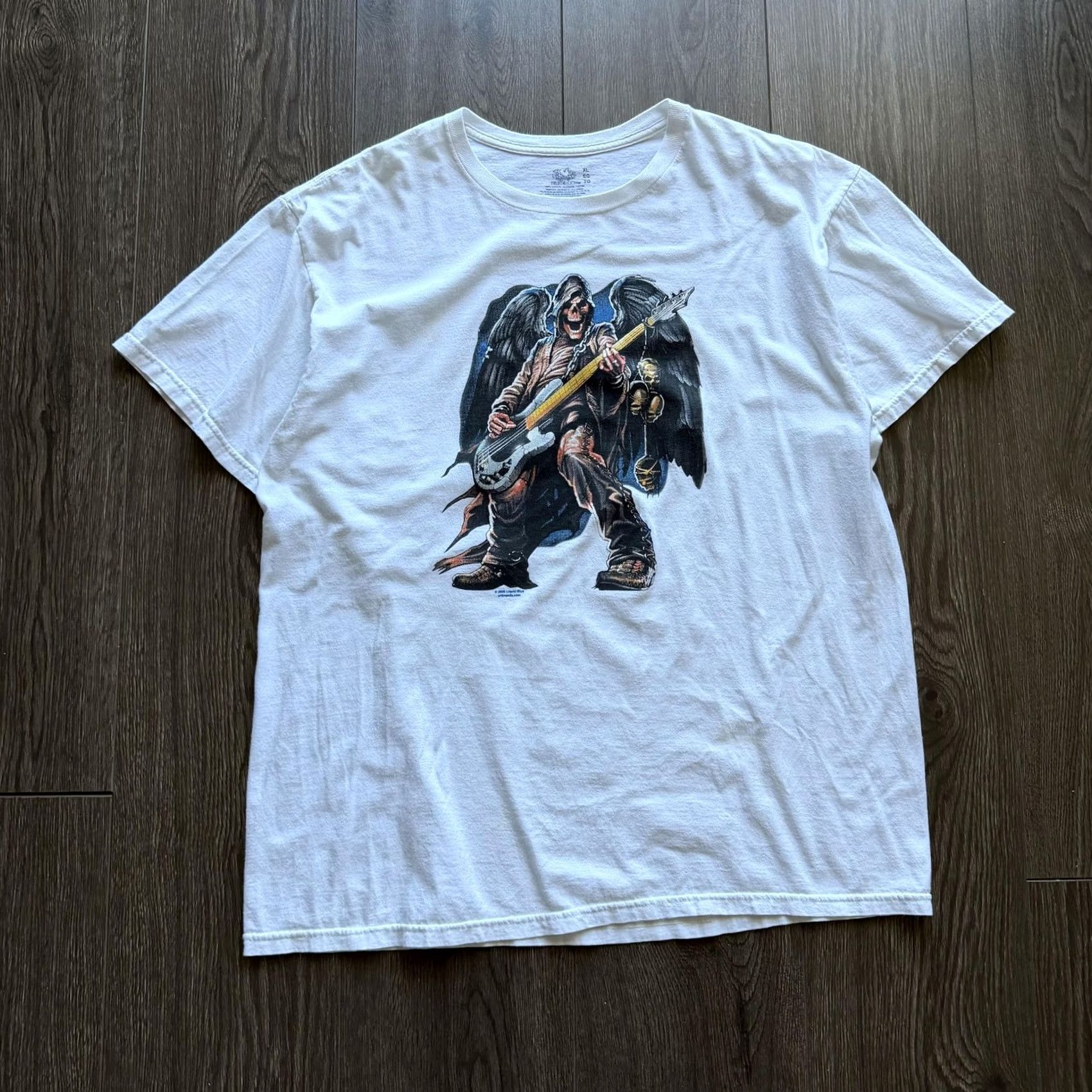 Fruit Of The Loom Y2K Gothic Grunge Shirt Grim Reaper White XL Rock Graphic Tee Mens Short Sleeve Crew Neck Cotton Fruit of the Loom Size US XL / EU 56 / 4 - 3 Thumbnail