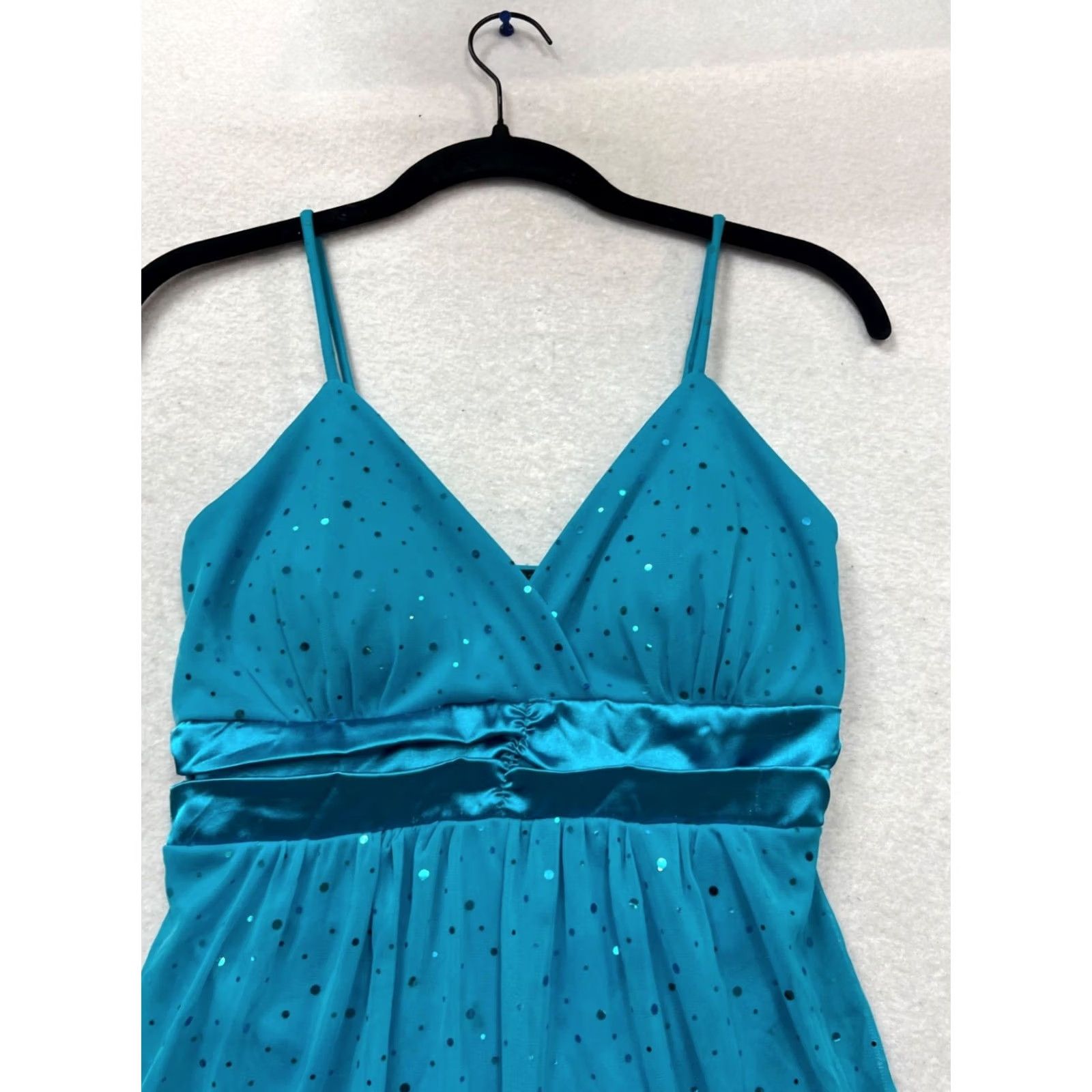 Altea Taboo Dress Polka Dot Spaghetti Strap Satin Hem Knee Length Sleeveless Womens S Teal/Sapphire Blue Size S / US 4 / IT 40 - 4 Thumbnail