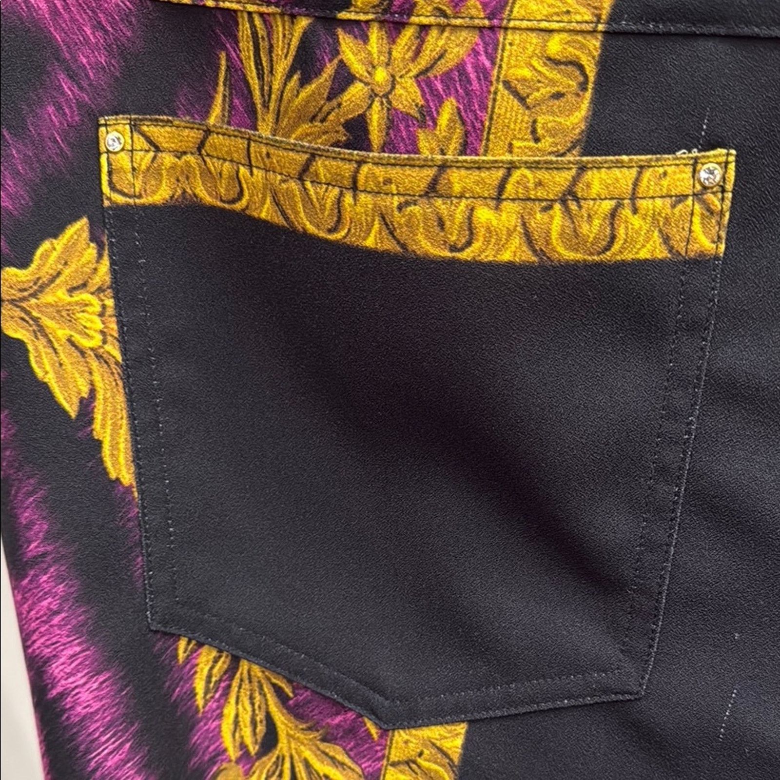 Other NWT EAN 13 Black Pants with Gold and Pink Baroque Design M Size 28" / US 6 / IT 42 - 11 Thumbnail