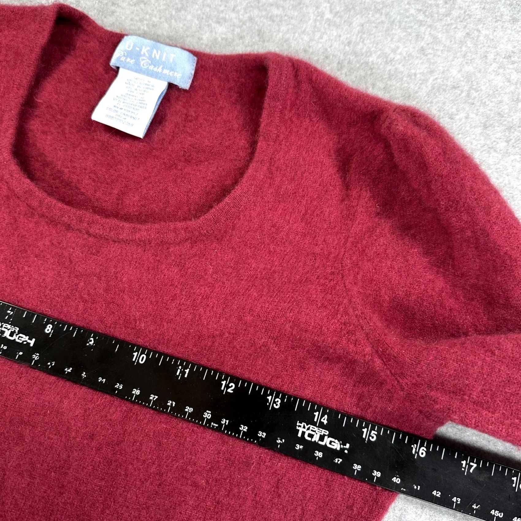 Vintage U-KNIT Pure Cashmere Sweater Womens Medium Red Cabernet Scoop Neck Puff Sleeve pullover Casual Winter Knit Size M / US 6-8 / IT 42-44 - 5 Thumbnail