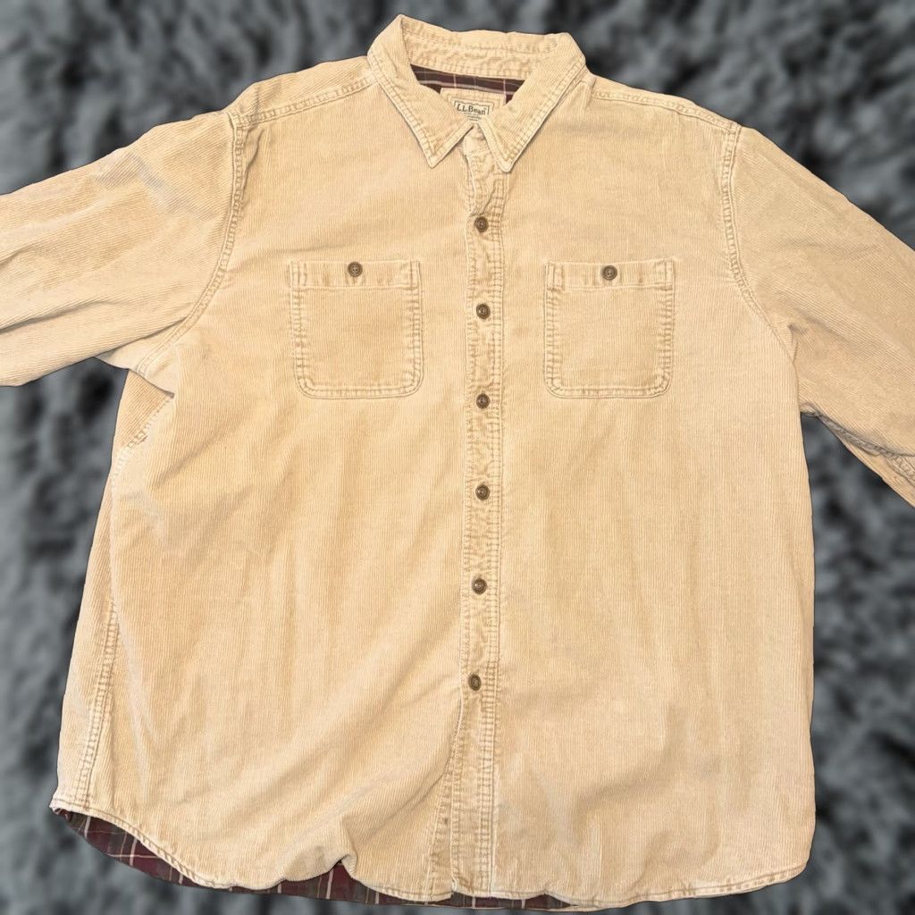 Vintage LL Bean Shacket Flannel Button Up Shirt Men XXL Corduroy Beige Plaid Lined Heavy 90s Classic Outdoor Shirt Mens Size US XXL / EU 58 / 5 - 1 Thumbnail