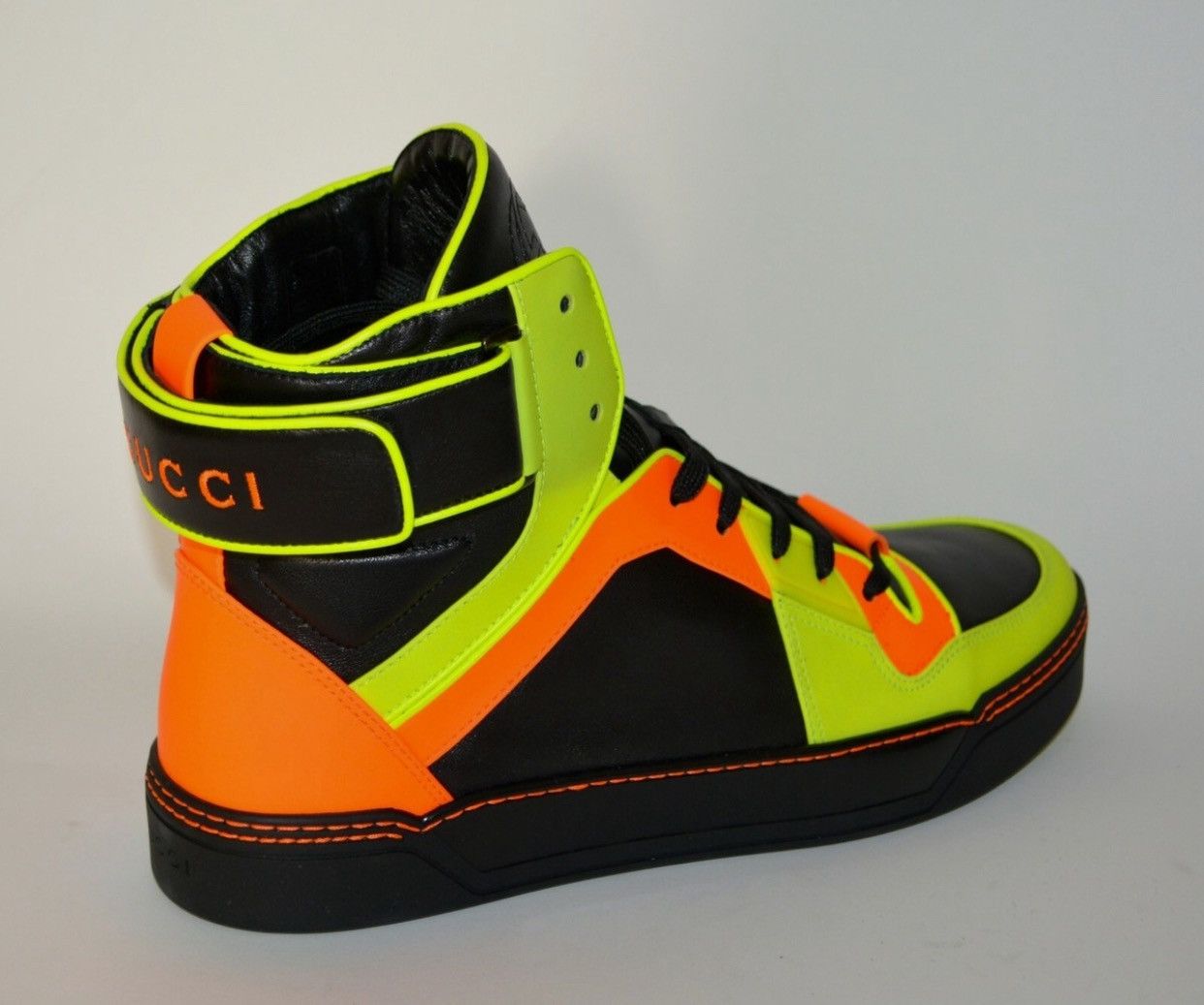 Gucci RARE NEON GUCCI HIGH-TOPS SZ 11 / 44 /⚫️🟢🟠 Size US 11 / EU 44 - 5 Thumbnail