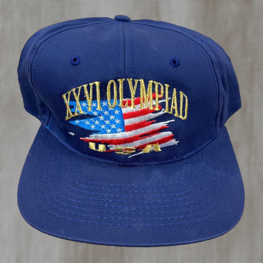 Hanes VINTAGE Olympics Snapback Hat Cap 1996 Atlanta 90s USA Flag Blue Mens One Size Size ONE SIZE - 1 Thumbnail