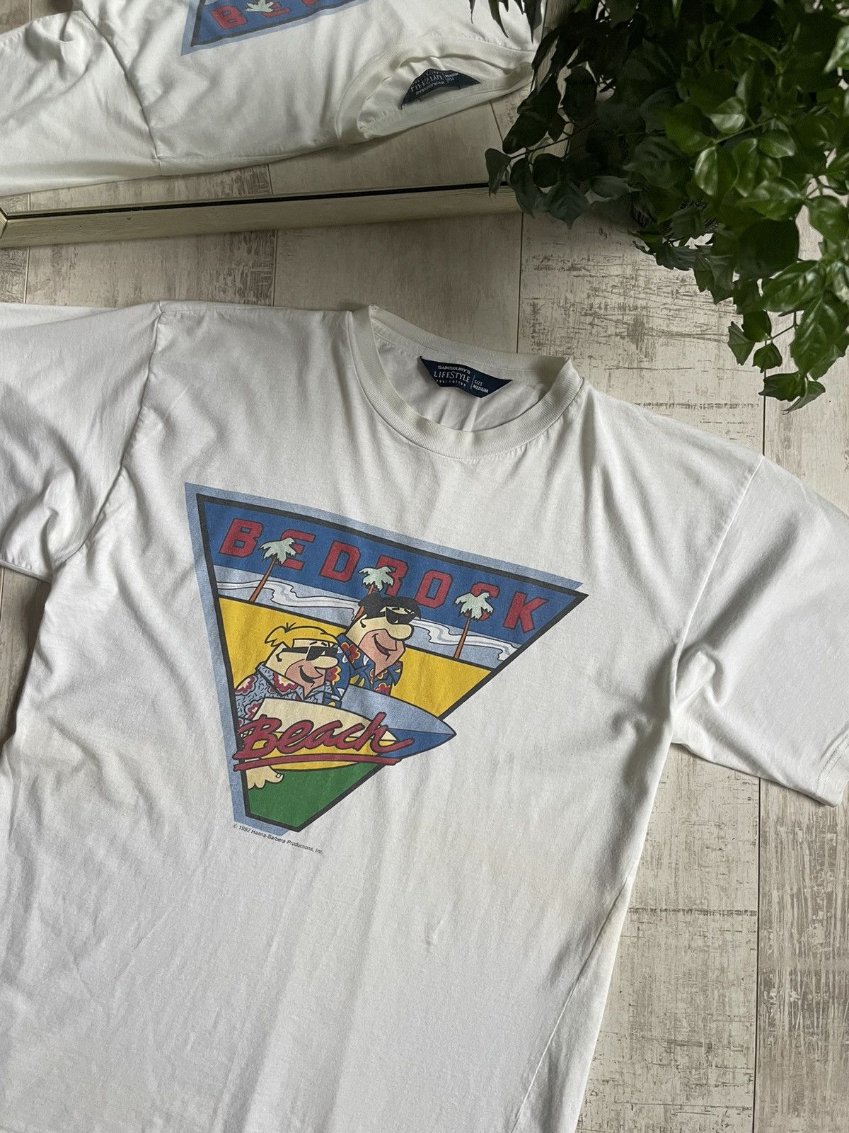 Cartoon Network × Vintage VTG Flinstones 1992 T-Shirt Bedrock Beach Hanna-Barbera RARE Size US L / EU 52-54 / 3 - 3 Thumbnail