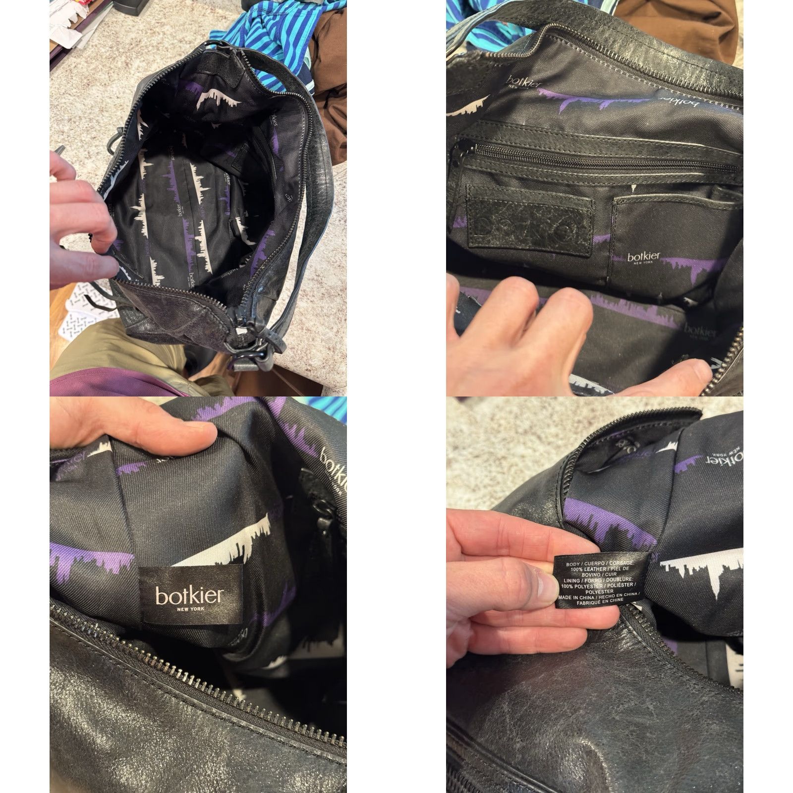 Vintage Botkier New York Black Metallic Leather Hobo Satchel Bag Purse Women Large Leather Black Metallic Finish Size ONE SIZE - 8 Thumbnail