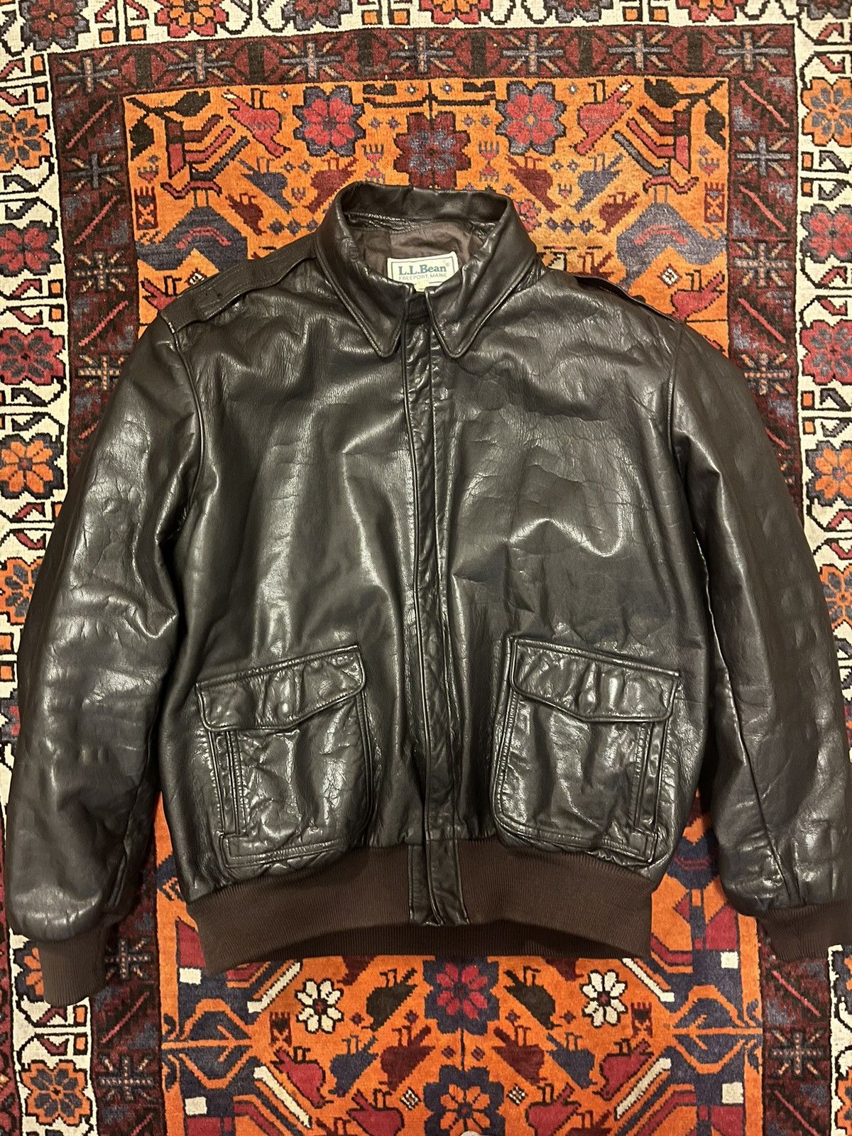 Vintage Vintage LL Bean Flying Tiger Leather Bomber Jacket Dark BRN ...