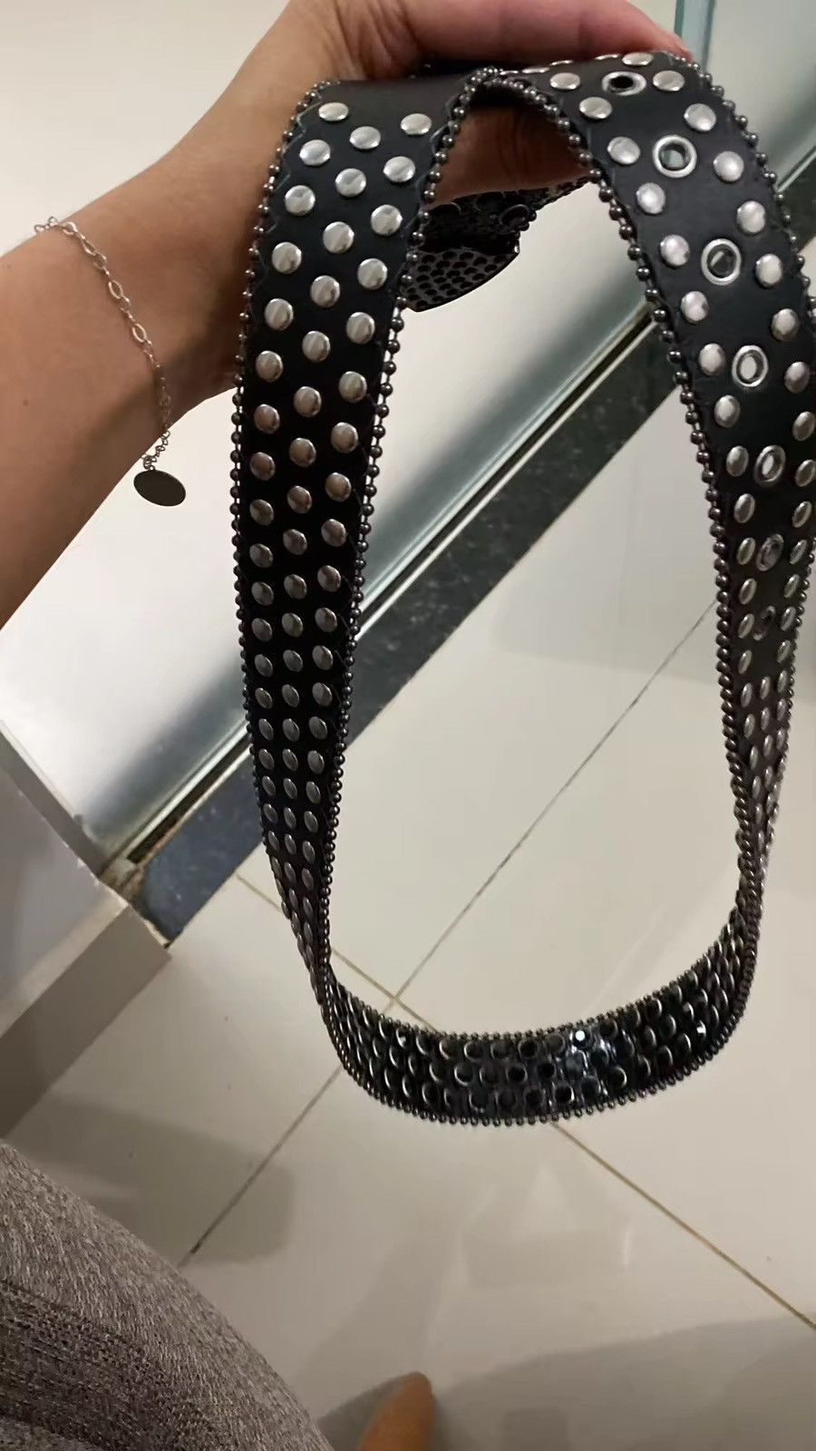 Leather × Vintage Black rhinestone shiny rivet belt Y2K Size ONE SIZE - 4 Thumbnail