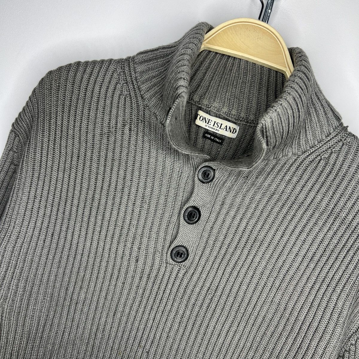 Stone Island × Vintage Vintage Stone Island Sweater Jumper Knitwear Wool Grey Rib Size US L / EU 52-54 / 3 - 6 Thumbnail