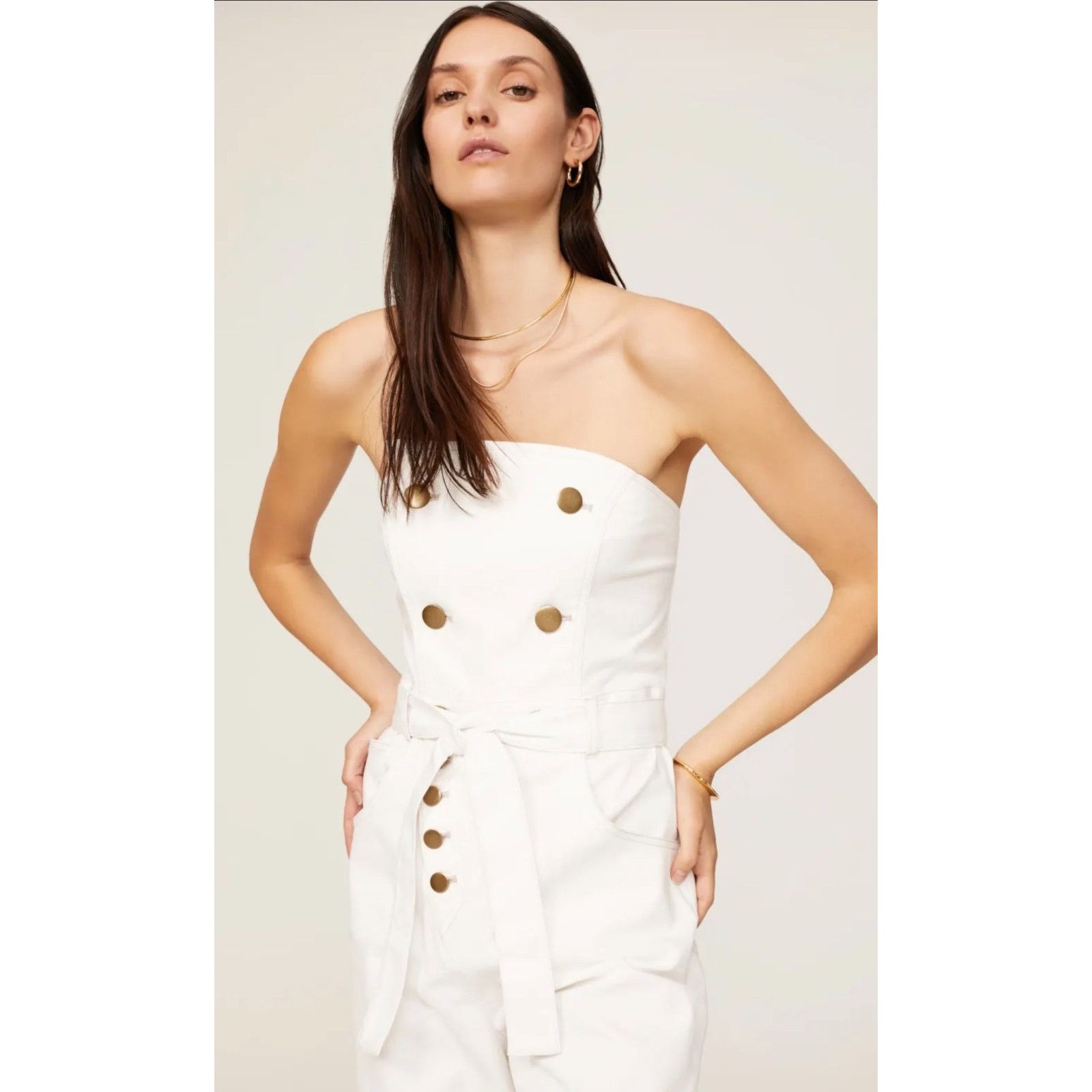 Marissa Webb Marissa Webb Size 8 Denim Jumpsuit White w/ Copper Buttons Size 30" / US 8 / IT 44 - 2 Thumbnail