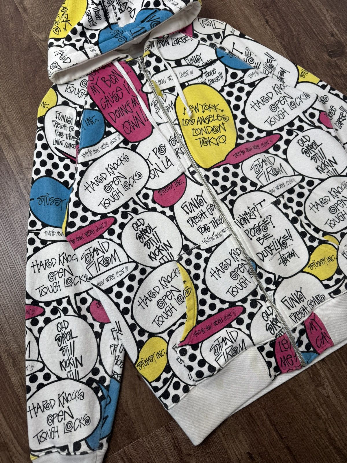 Stussy VINTAGE STUSSY SPEECH BUBBLE STAND FIRM FULL PRINT hoodie Size US XL / EU 56 / 4 - 1 Thumbnail