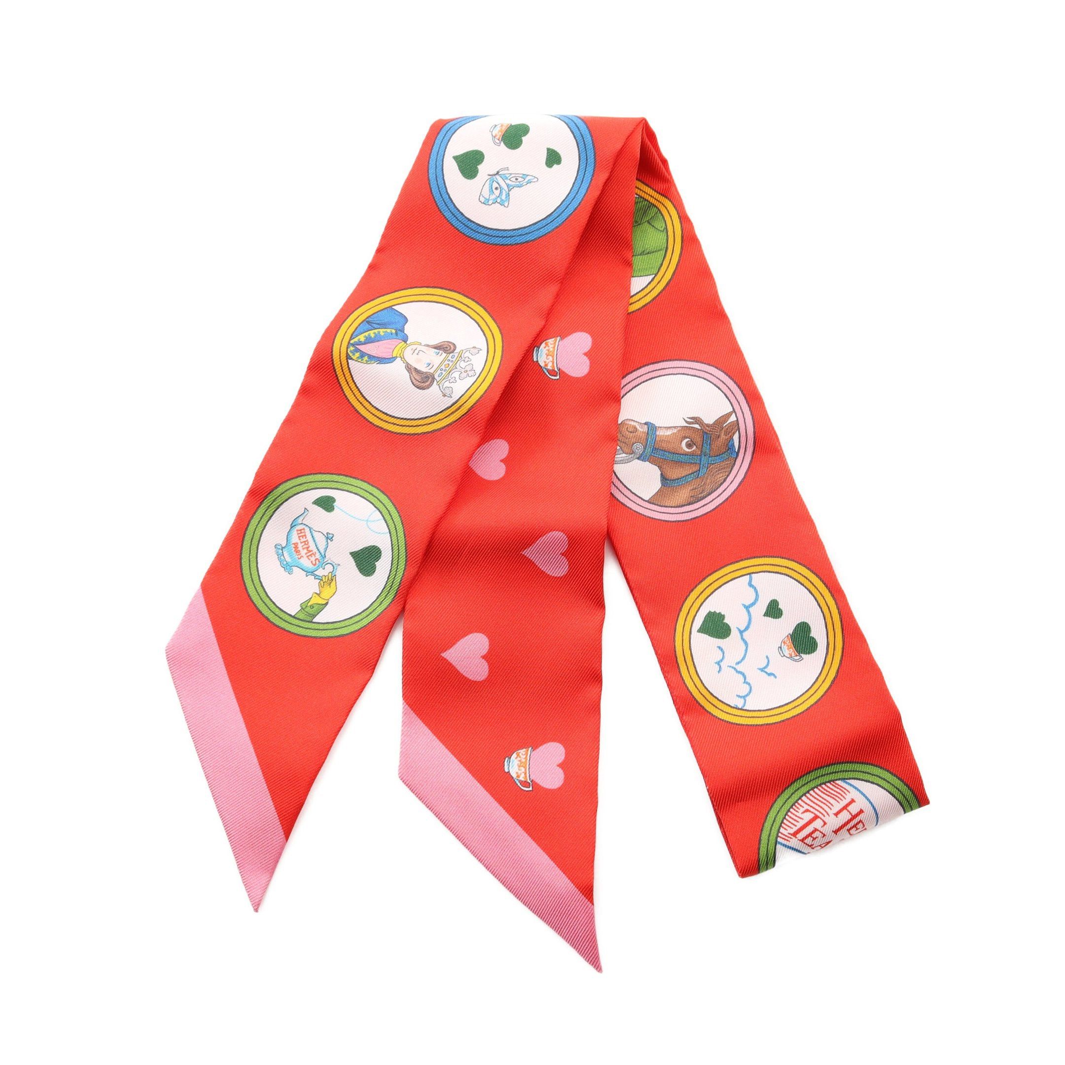 Hermes Hermes Twilly Tea Time Ribbon Scarf Silk Red Multicolor Size ONE SIZE - 1 Thumbnail