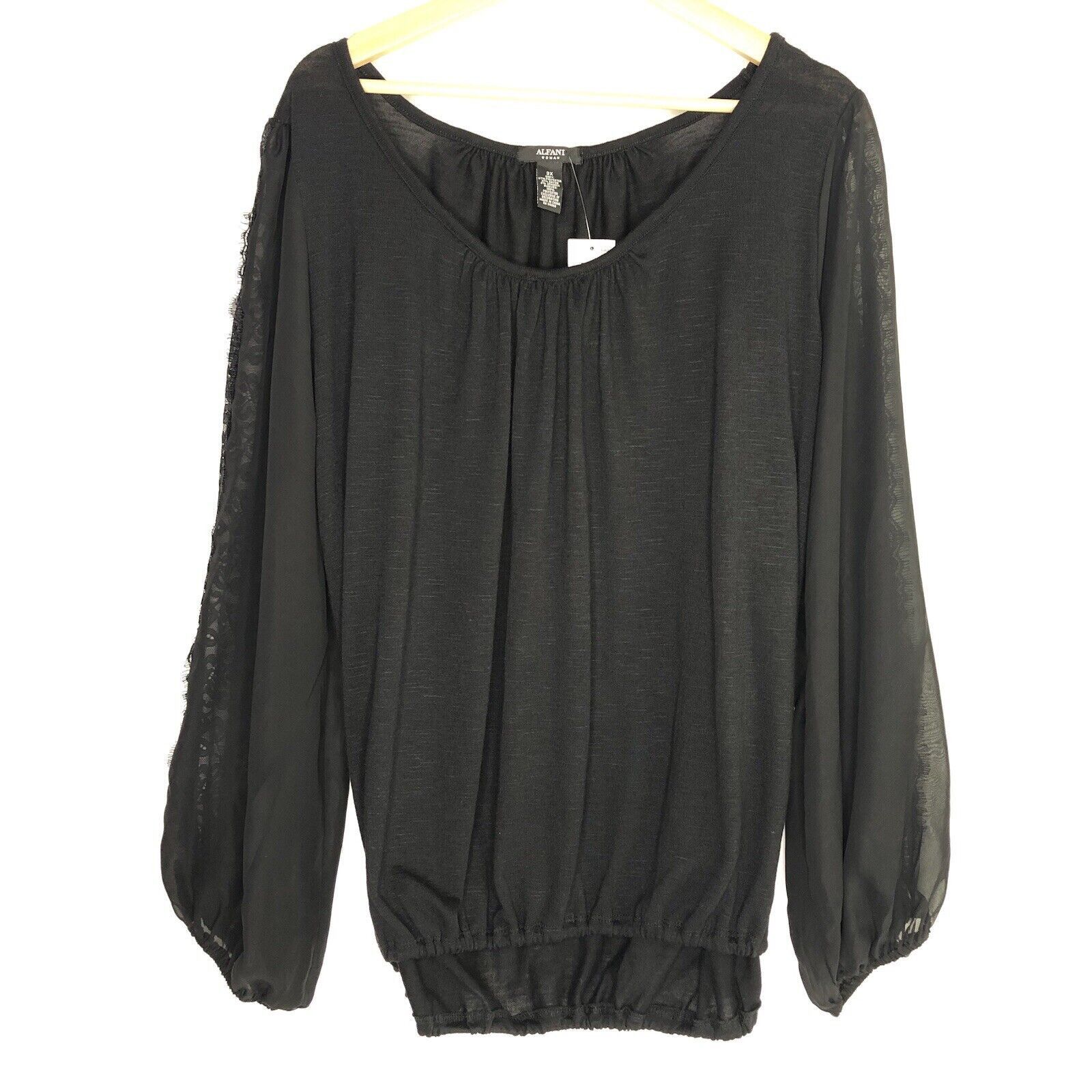 Alfani Alfani Womens Black Lace Sheer Sleeves Top 3X Scoop Neck Size 3XL / US 20-22 - 4 Thumbnail