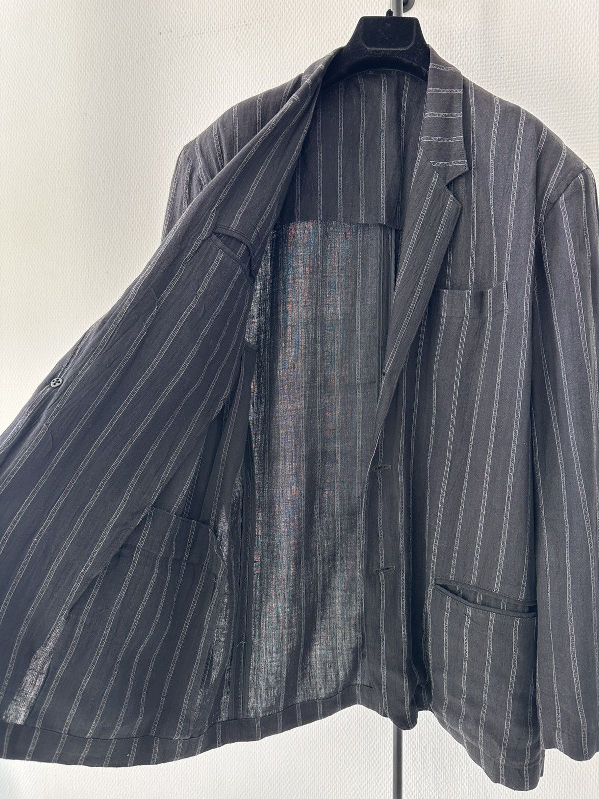 Yohji Yamamoto Yohji Yamamoto Homme Grey Pinstripe Linen Oversized Blazer Size 54R - 3 Thumbnail