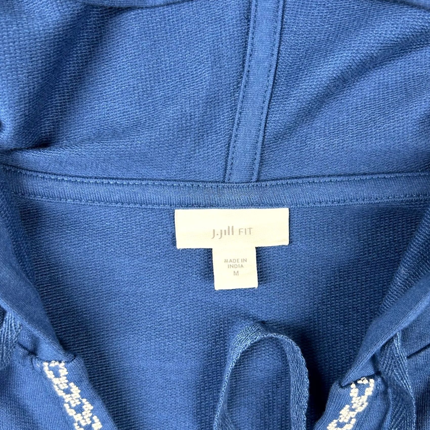 J. Jill J Jill Fit Hoodie Womens M 3/4 Sleeve Navy Drawstring Bohemian Embroidery Blue Shirt Hoodie Womens M Navy Bohemian Embroidery J. Jill Size M / US 6-8 / IT 42-44 - 3 Thumbnail