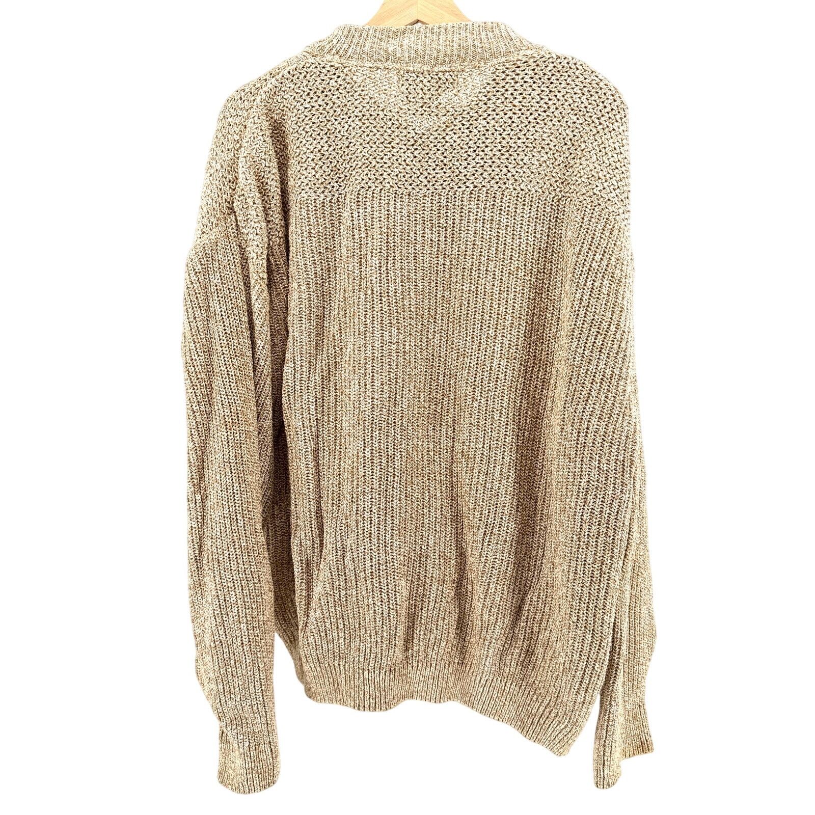 Eddie Bauer Vintage 90s Tan 100% Cotton Henley Marled Knit Sweater Size US XL / EU 56 / 4 - 5 Thumbnail