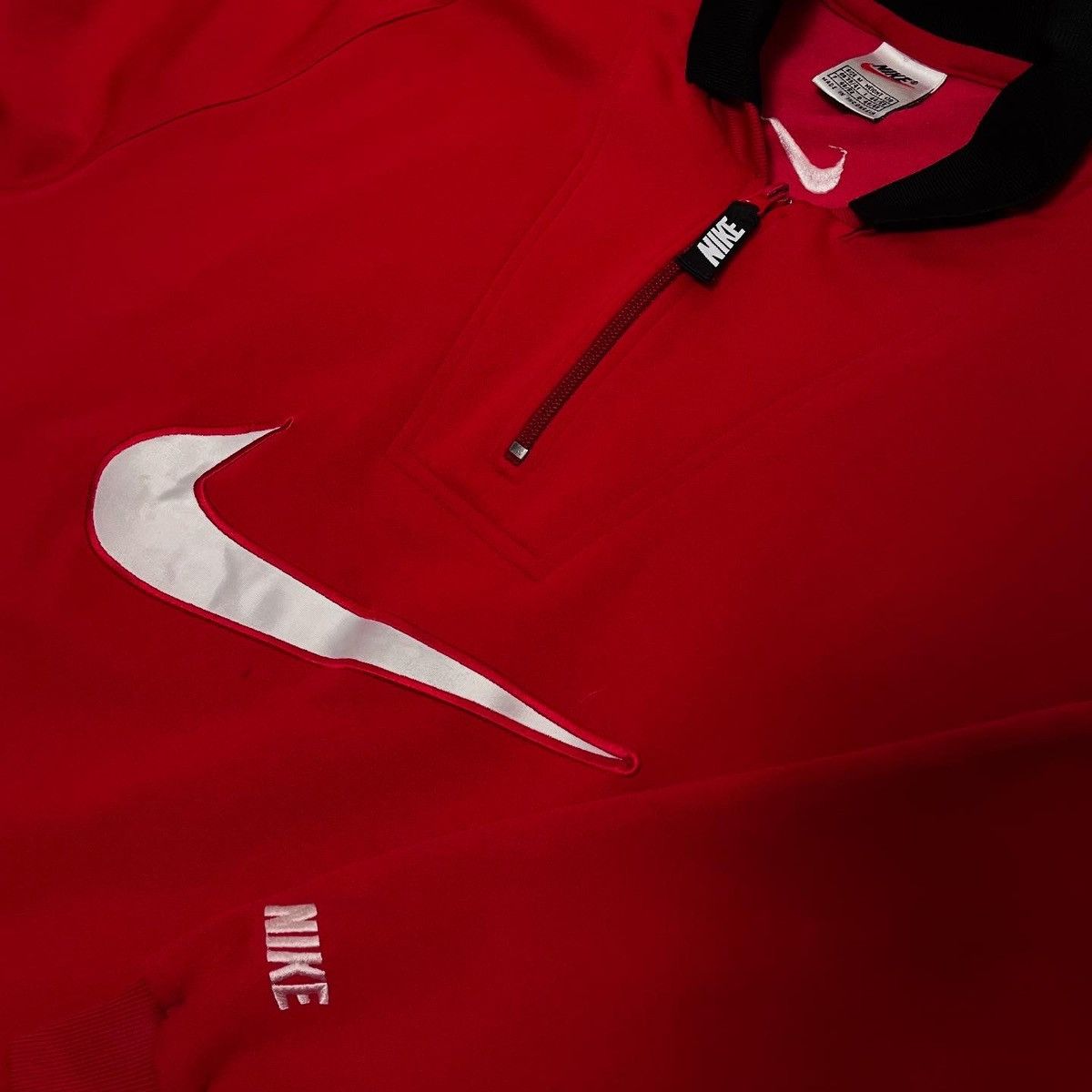 Nike × Vintage Vintage sweatshirt nike big swoosh 90s Red half zip Size US M / EU 48-50 / 2 - 4 Thumbnail