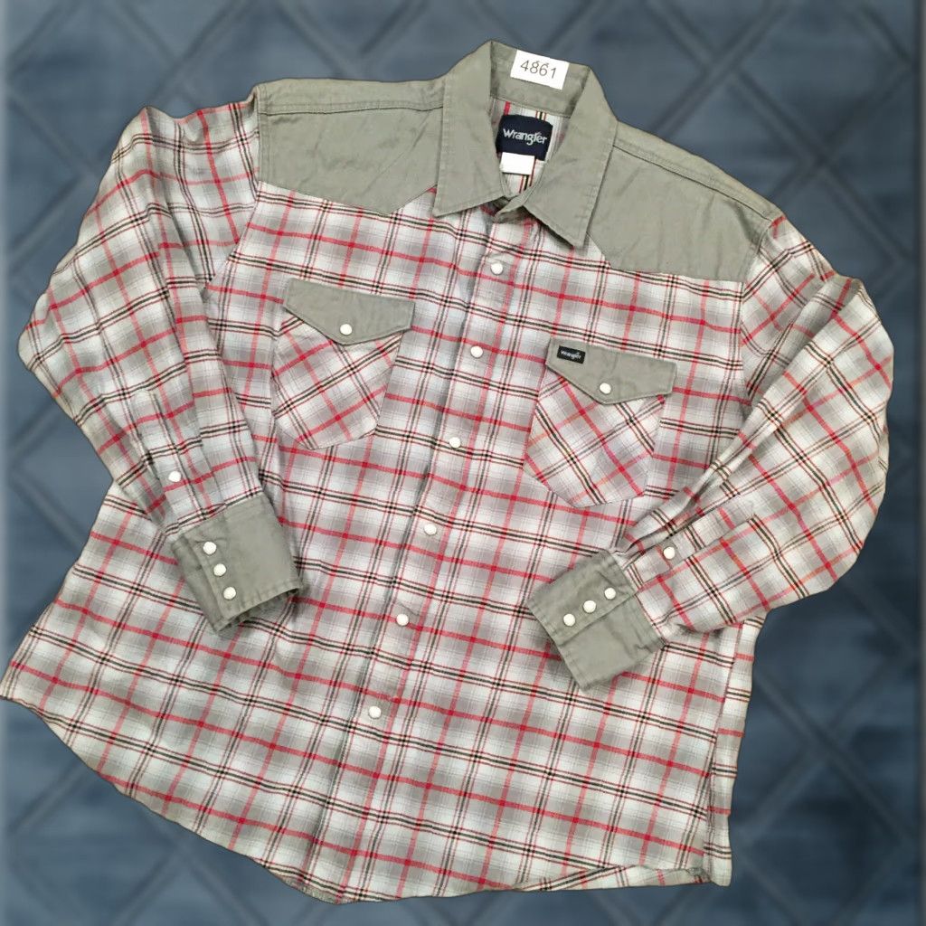 Wrangler Wrangler Shirt Mens 2X Gray Plaid Long Sleeve Heavyweight Snap Pockets Size US XXL / EU 58 / 5 - 1 Thumbnail