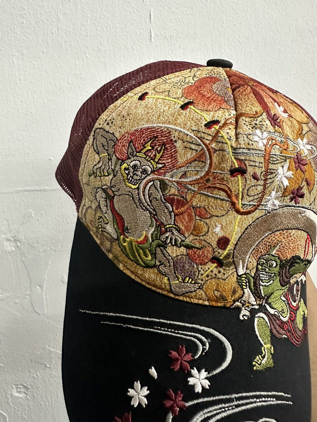 Japanese Brand VTG KEN ONISHI Embroid Ripped Trucker Hat Size ONE SIZE - 3 Thumbnail