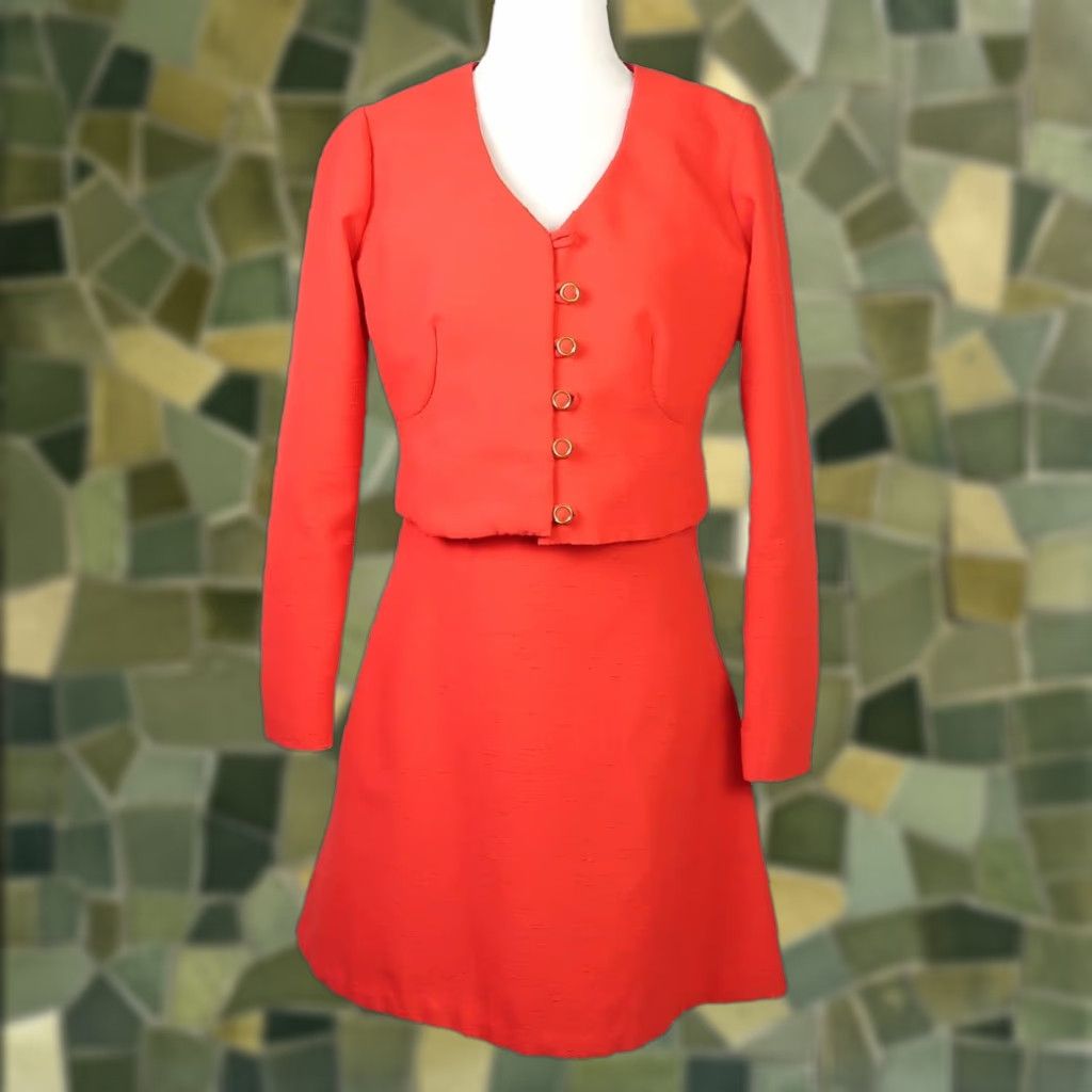 Vintage VINTAGE 80s orange red mini dress and matching jacket suit set S Women Dress Sleeveless 80s Party/Cocktail Size S / US 4 / IT 40 - 1 Thumbnail